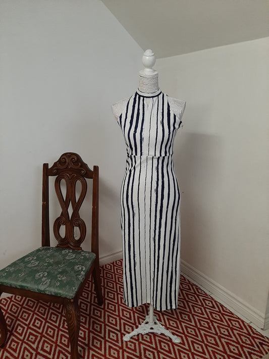 White Abstract Stripes Midi Dress @ DressingStylesCA.com