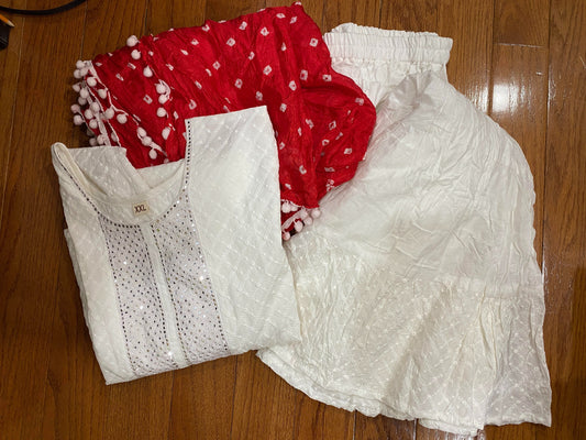 White Cotton Chikankari Kurit with Flared Gharara @ DressingStylesCA.com
