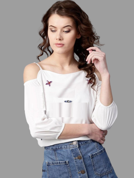 White Embellished Open Shoulder Top @ DressingStylesCA.com