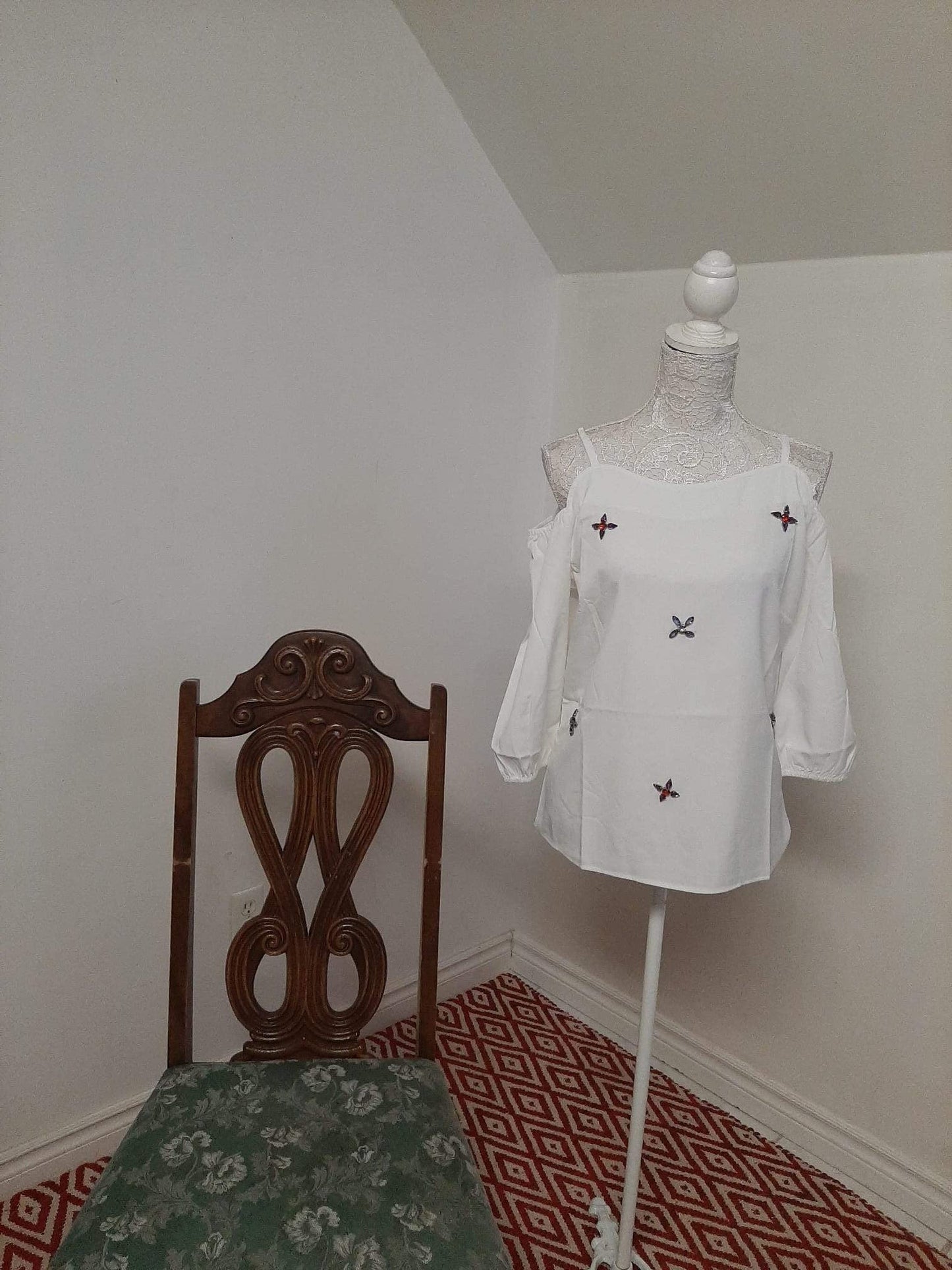 White Embellished Open Shoulder Top @ DressingStylesCA.com