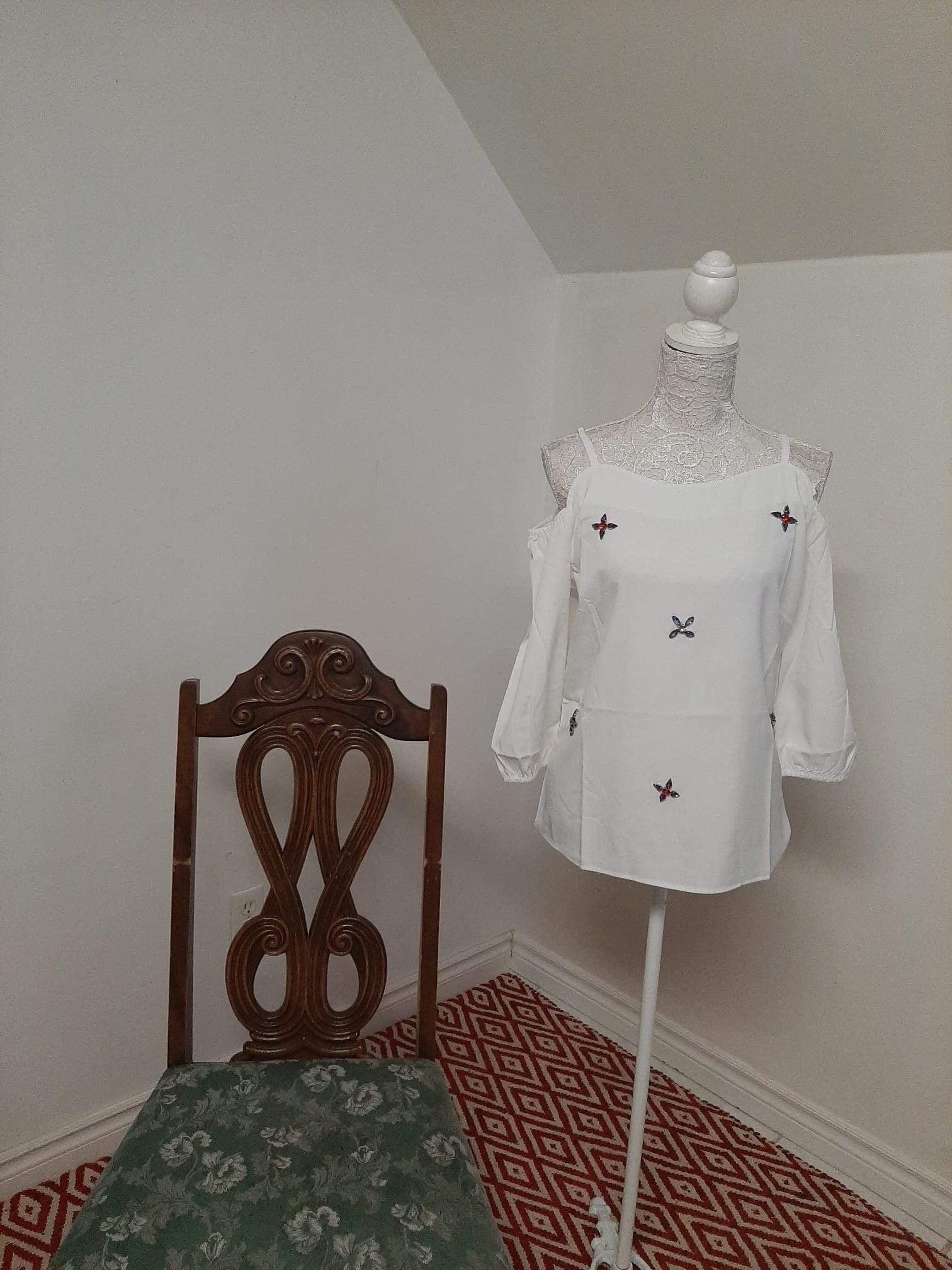 White Embellished Open Shoulder Top @ DressingStylesCA.com