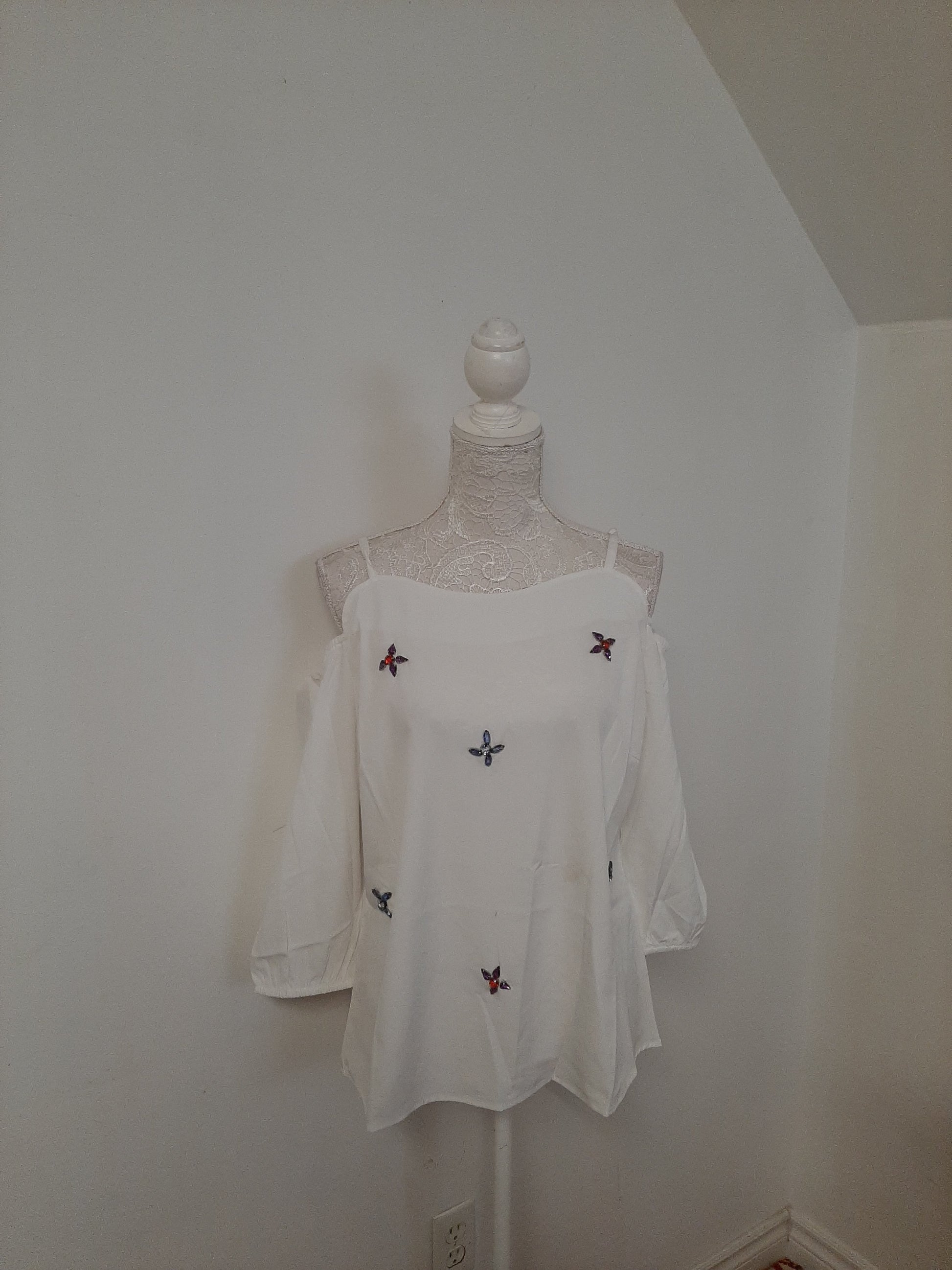 White Embellished Open Shoulder Top @ DressingStylesCA.com