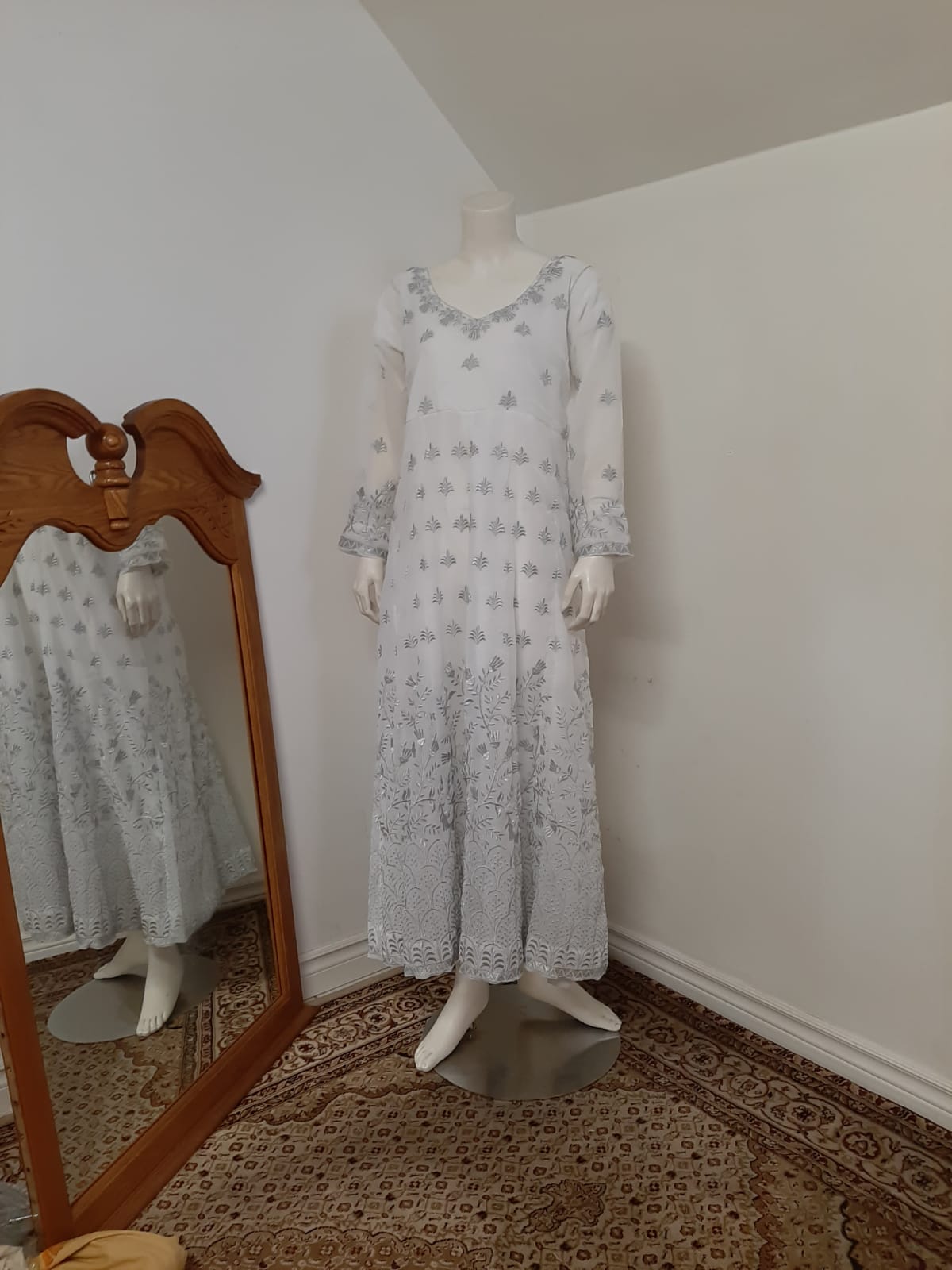 White Long Gown and Dupatta @ DressingStylesCA.com