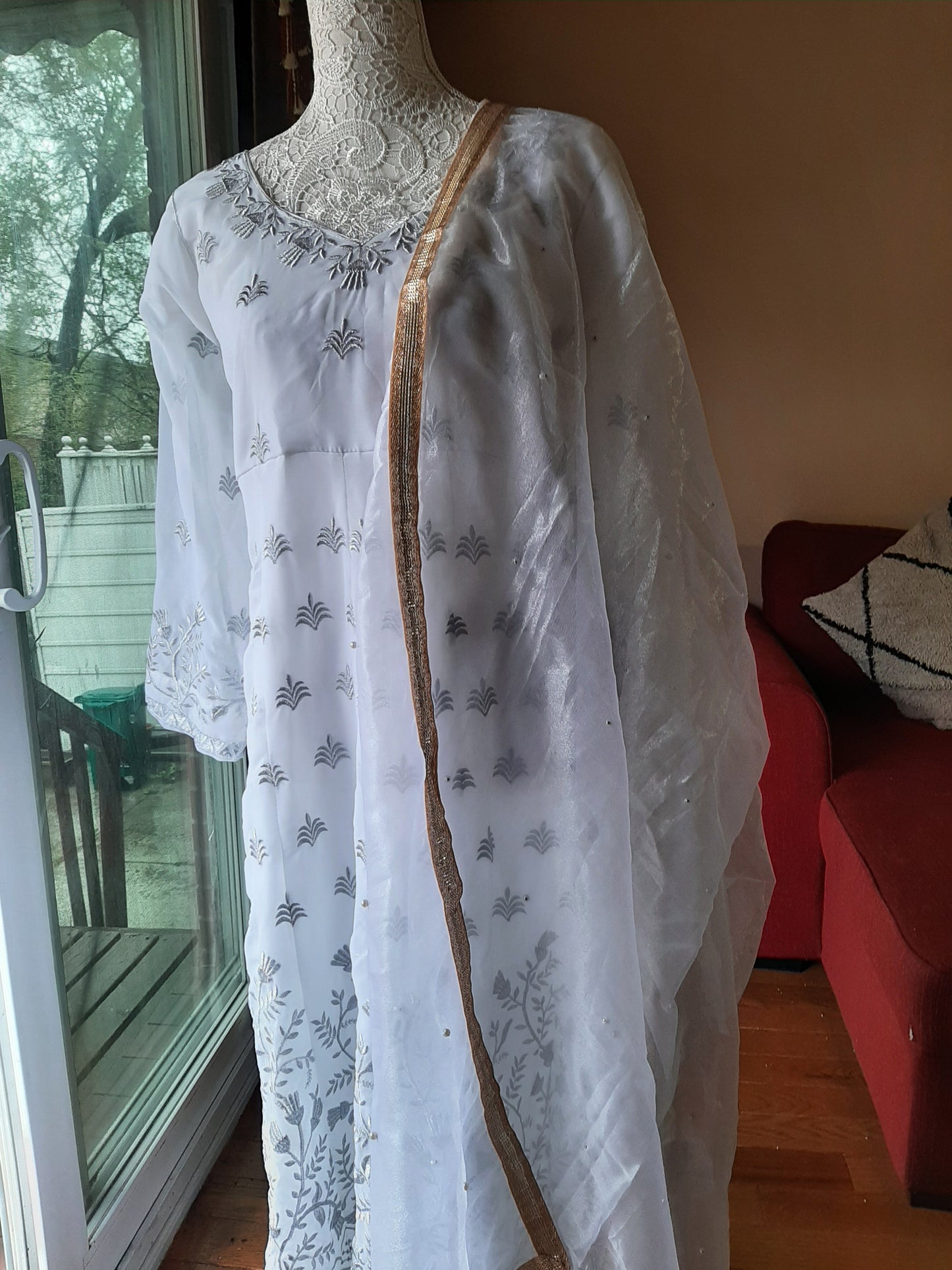 White Long Gown and Dupatta @ DressingStylesCA.com
