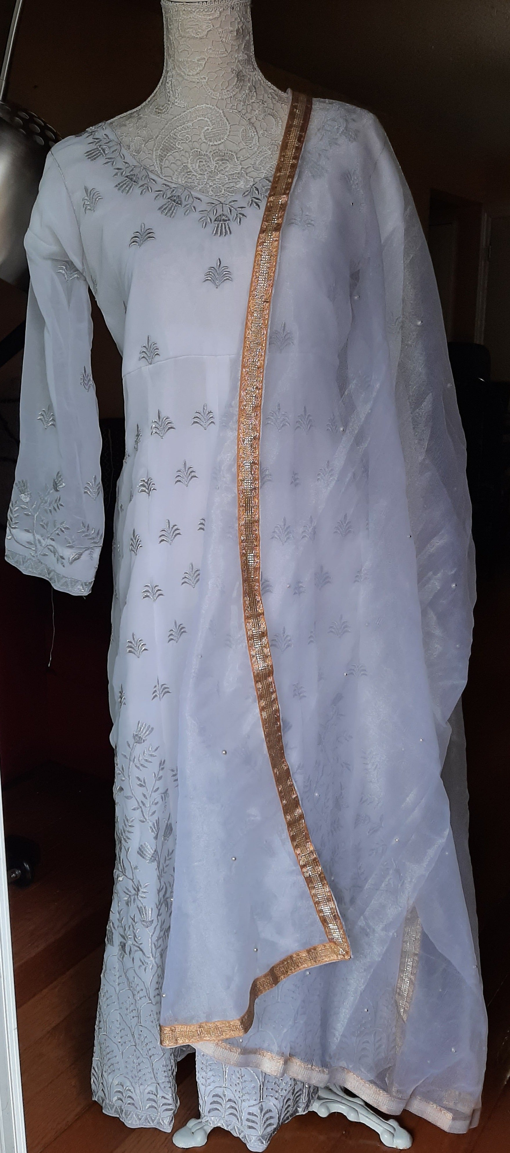 White Long Gown and Dupatta @ DressingStylesCA.com