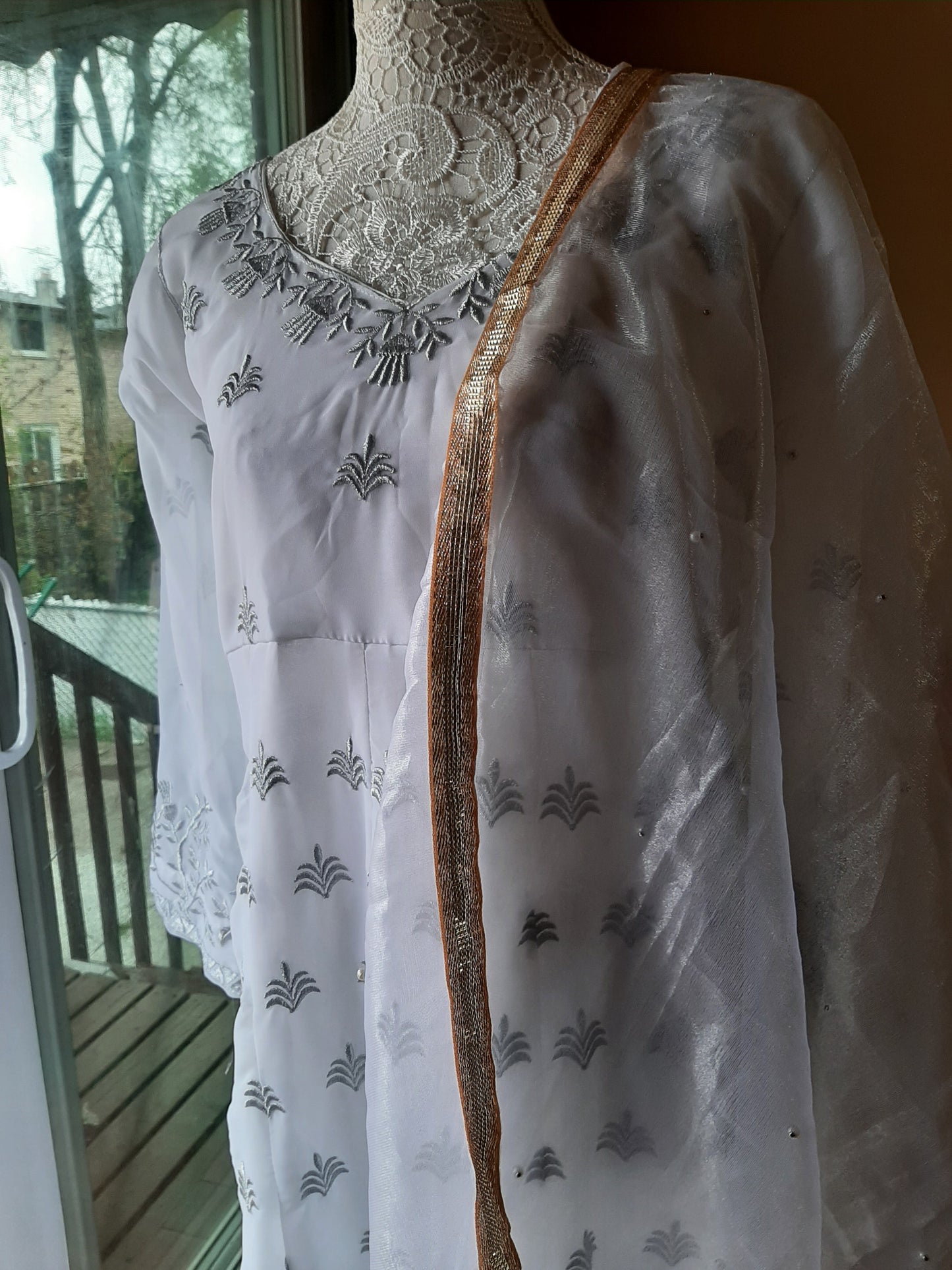 White Long Gown and Dupatta @ DressingStylesCA.com