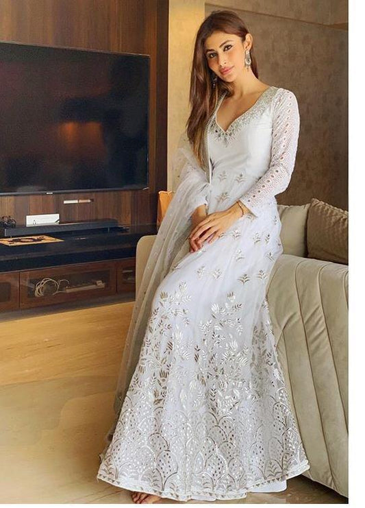 White Long Gown and Dupatta @ DressingStylesCA.com