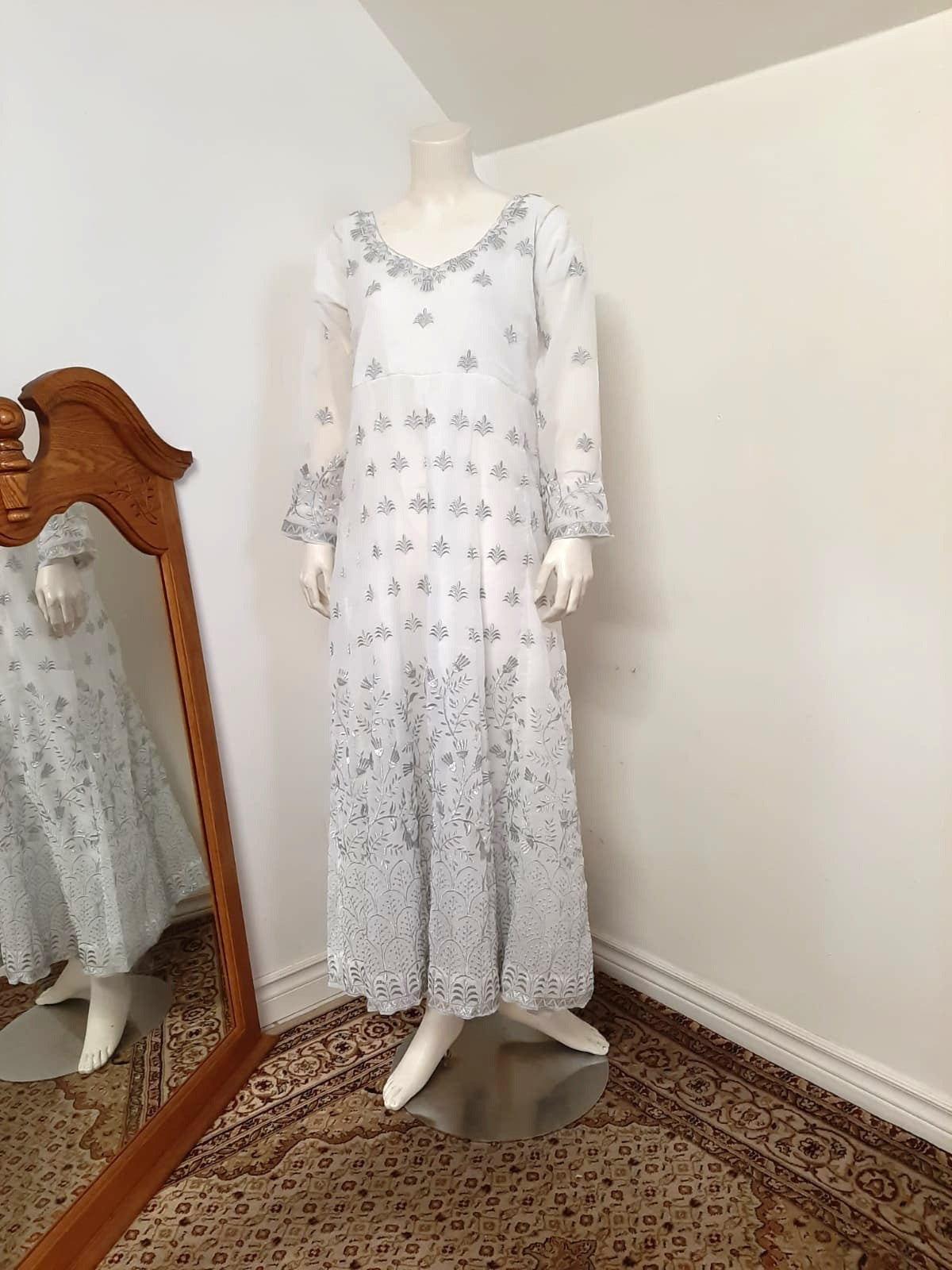 White Long Gown and Dupatta @ DressingStylesCA.com