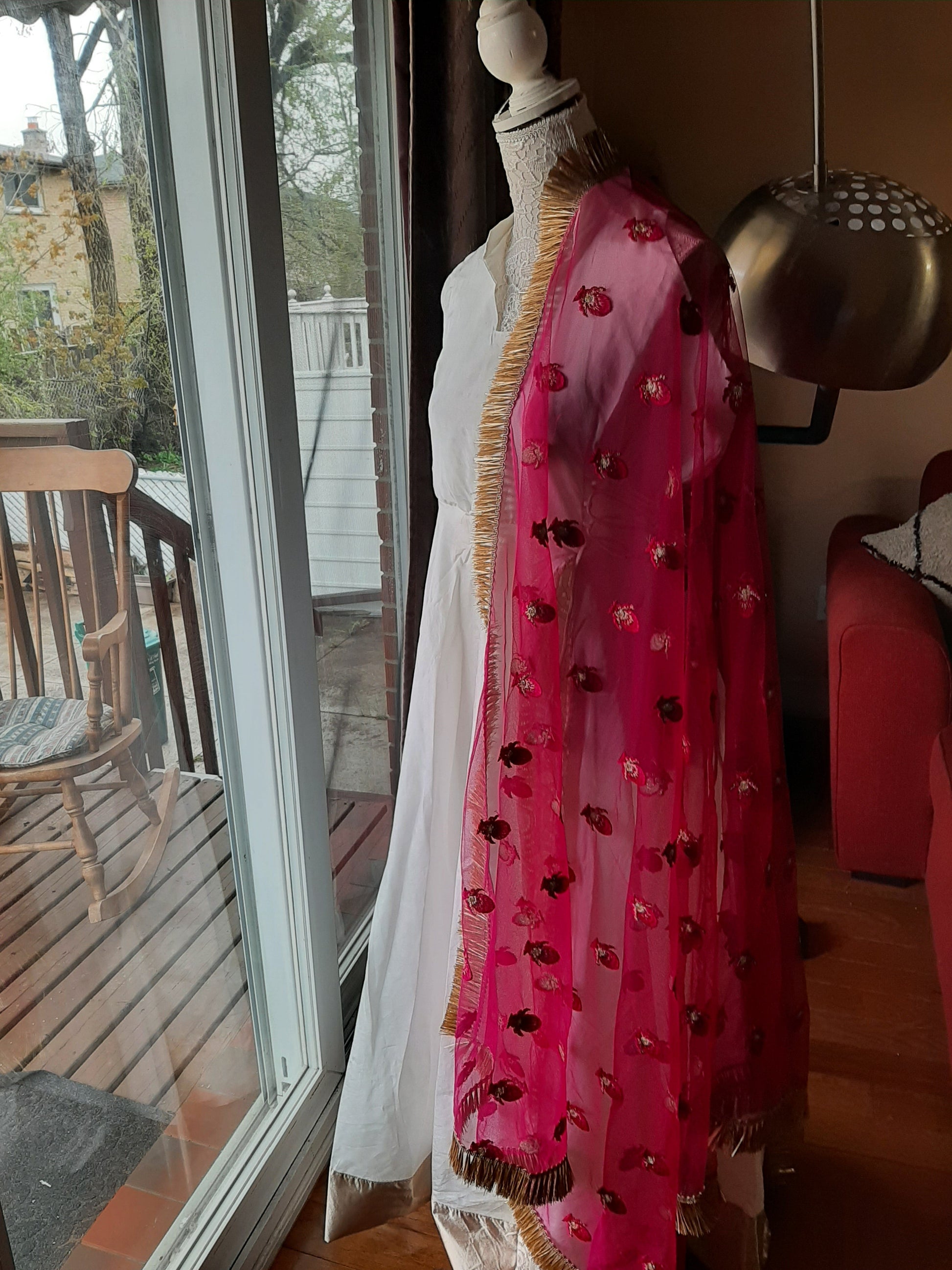 White Long Gown with Pink Dupatta @ DressingStylesCA.com