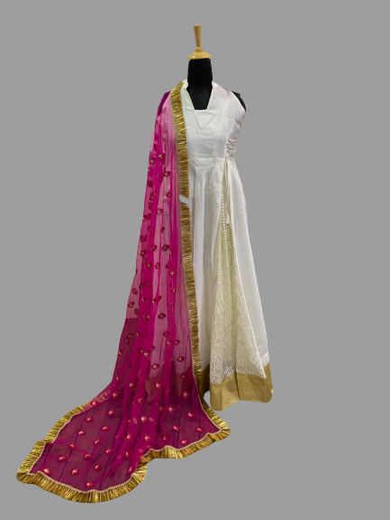 White Long Gown with Pink Dupatta @ DressingStylesCA.com