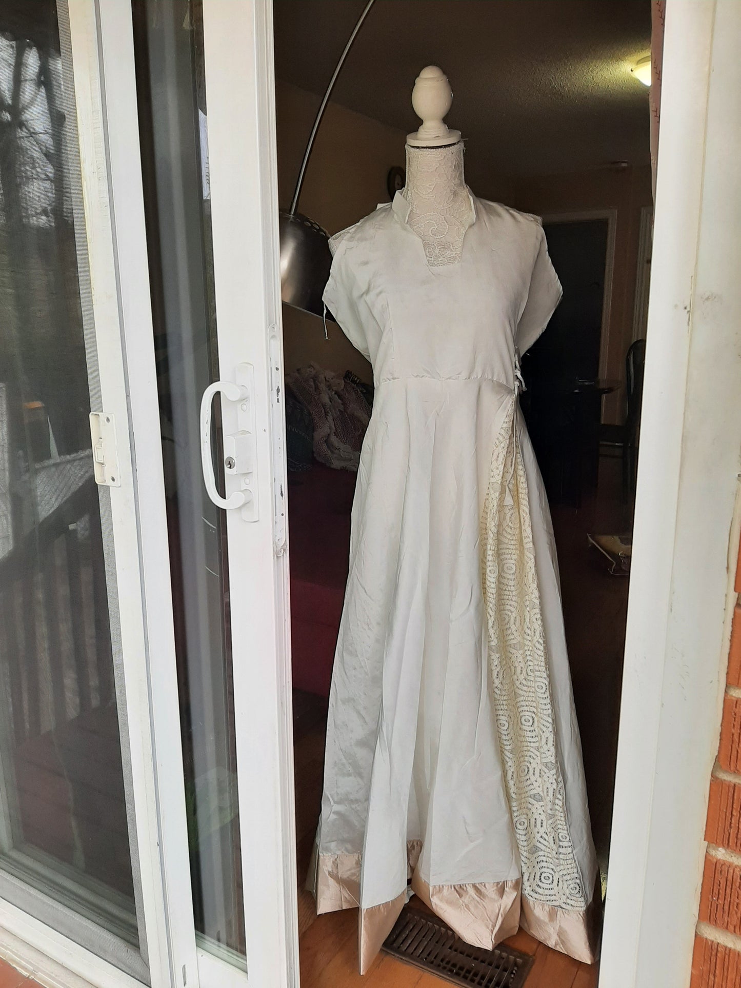 White Long Gown with Pink Dupatta @ DressingStylesCA.com