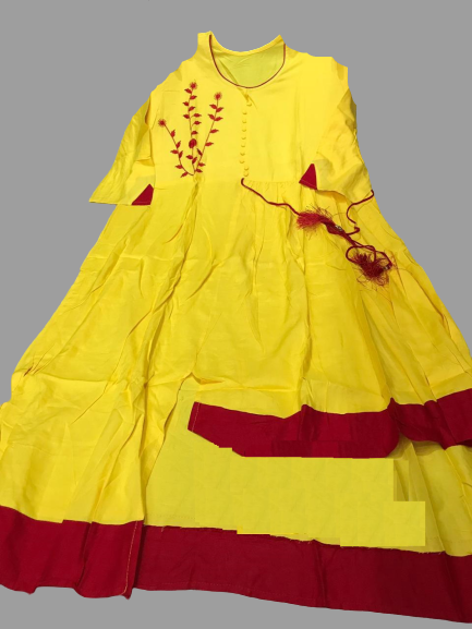 Yellow Cotton Kurti with Red Border @ DressingStylesCA.com
