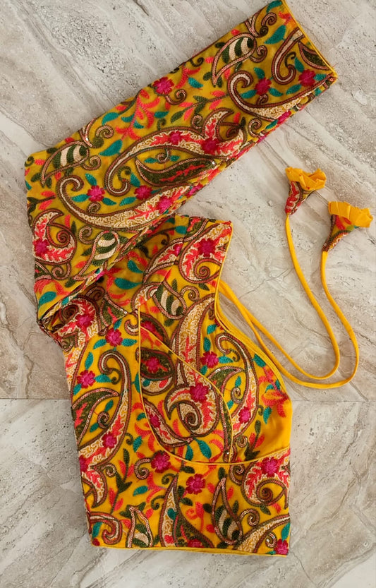 Yellow Kashmiri Work Blouse @ DressingStylesCA.com