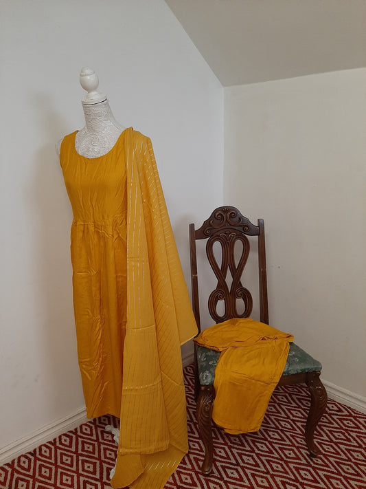 Yellow Kurti with Silver line Dupatta @ DressingStylesCA.com