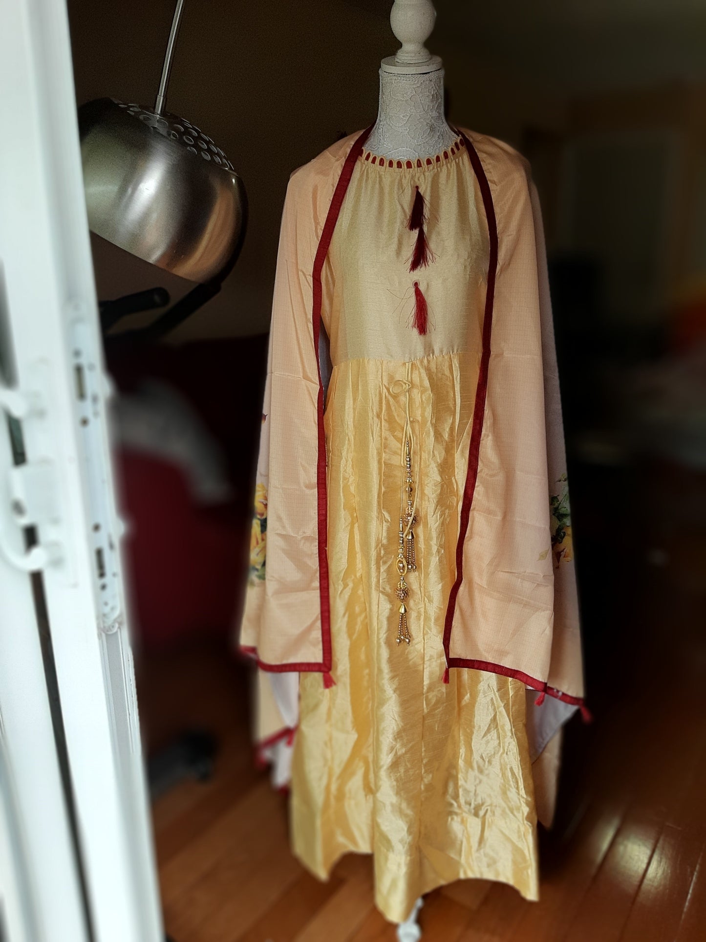 Yellow Long Gown with Design Dupatta @ DressingStylesCA.com