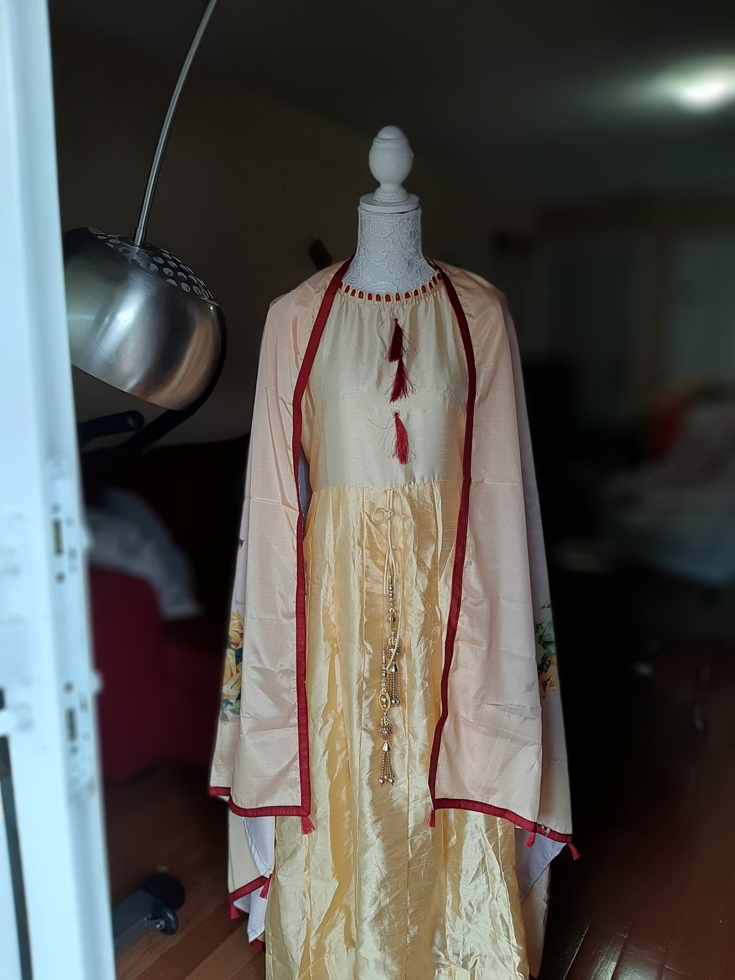 Yellow Long Gown with Design Dupatta @ DressingStylesCA.com