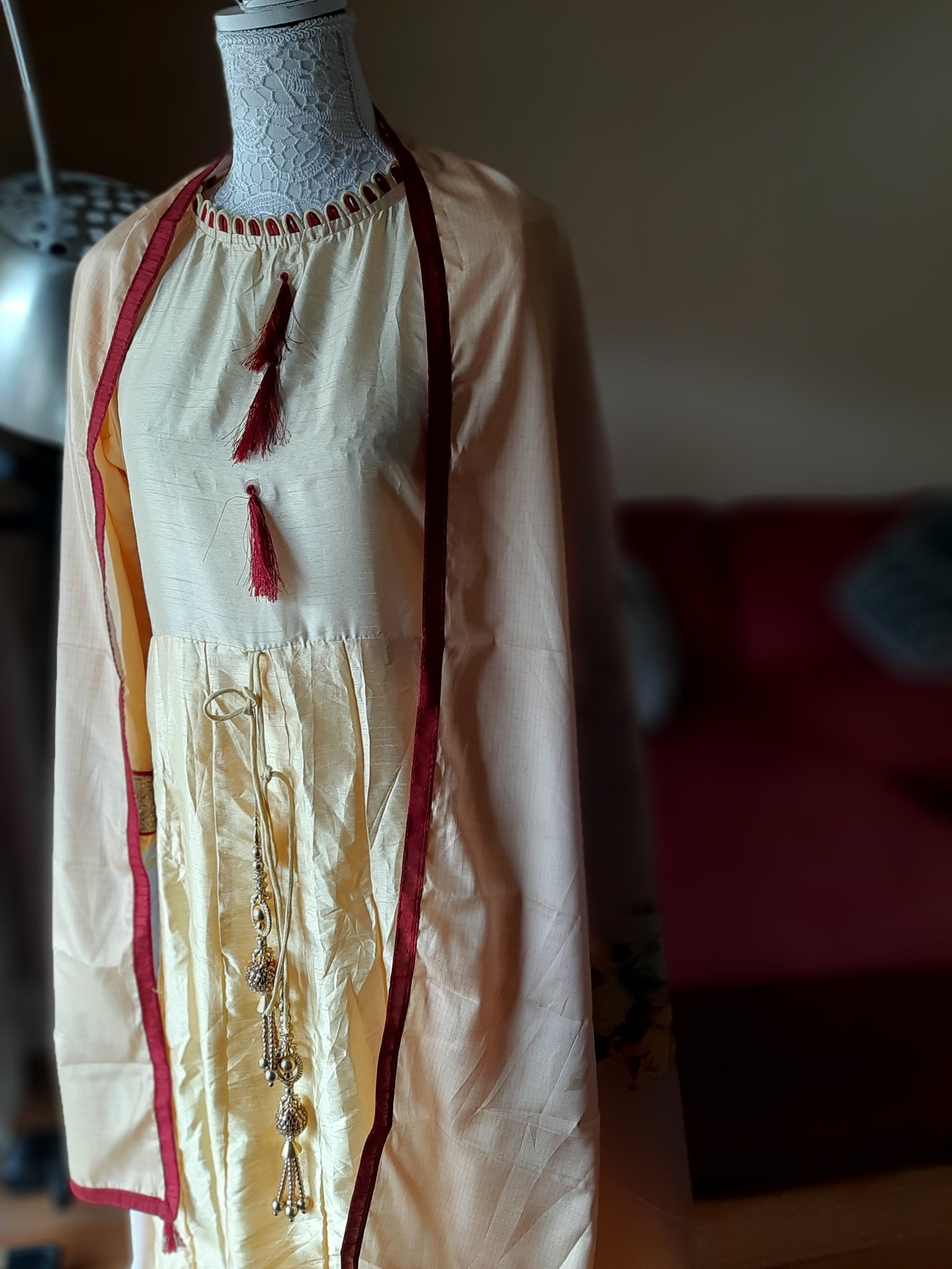 Yellow Long Gown with Design Dupatta @ DressingStylesCA.com