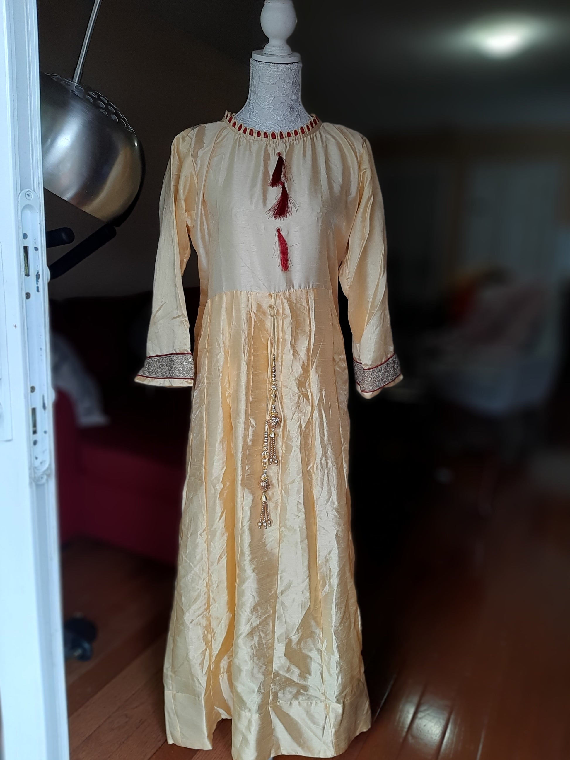 Yellow Long Gown with Design Dupatta @ DressingStylesCA.com