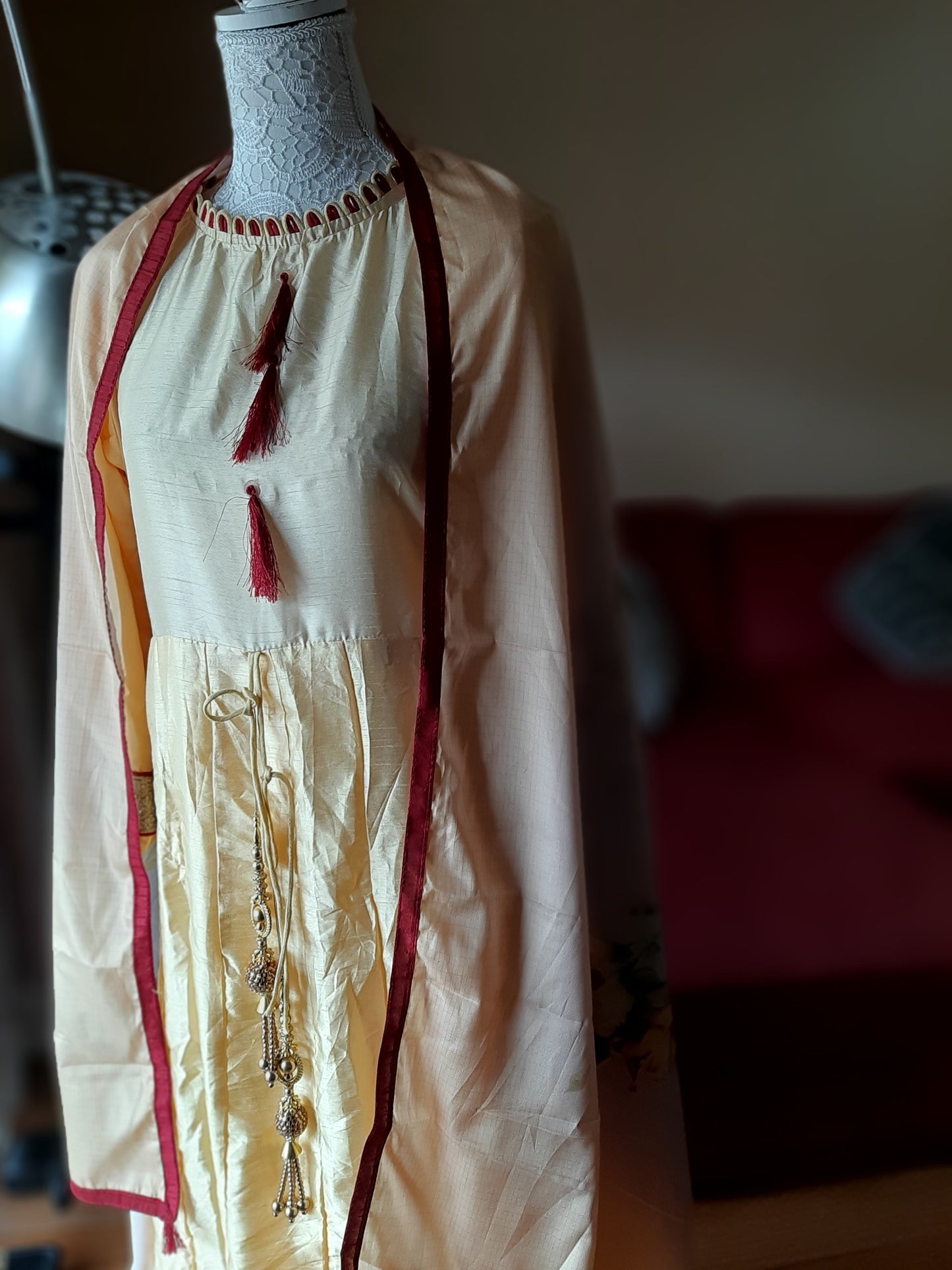 Yellow Long Gown with Design Dupatta @ DressingStylesCA.com