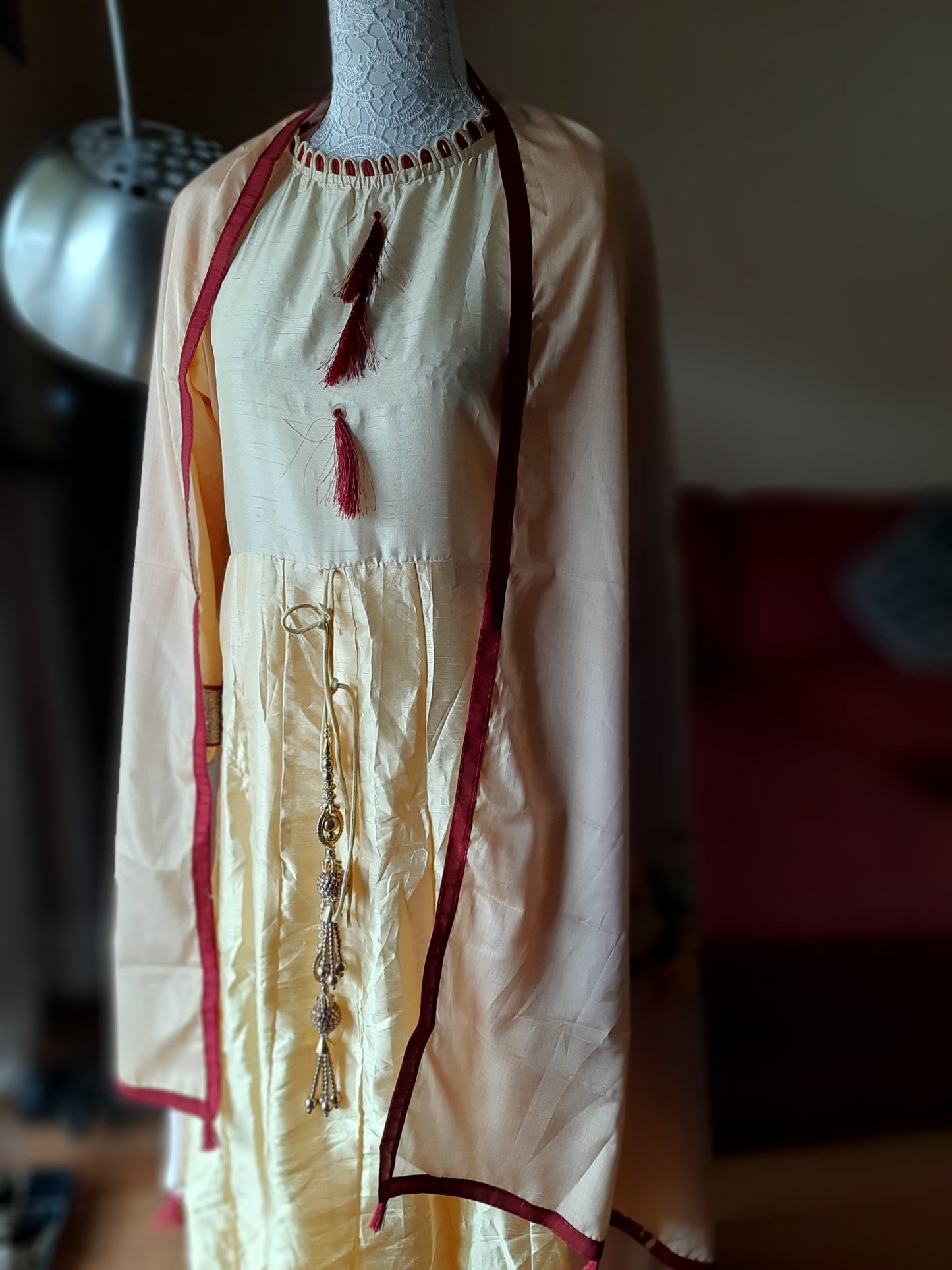 Yellow Long Gown with Design Dupatta @ DressingStylesCA.com