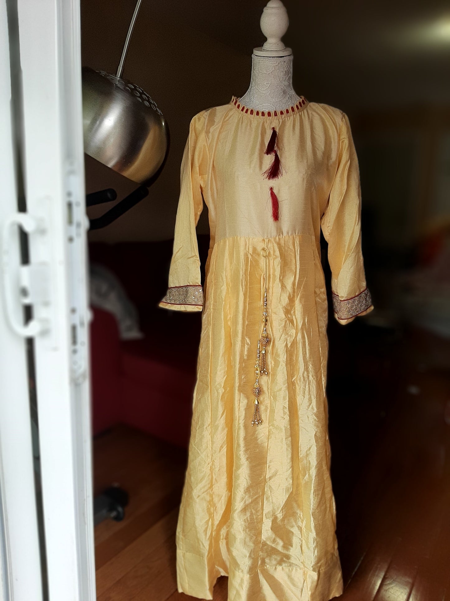 Yellow Long Gown with Design Dupatta @ DressingStylesCA.com