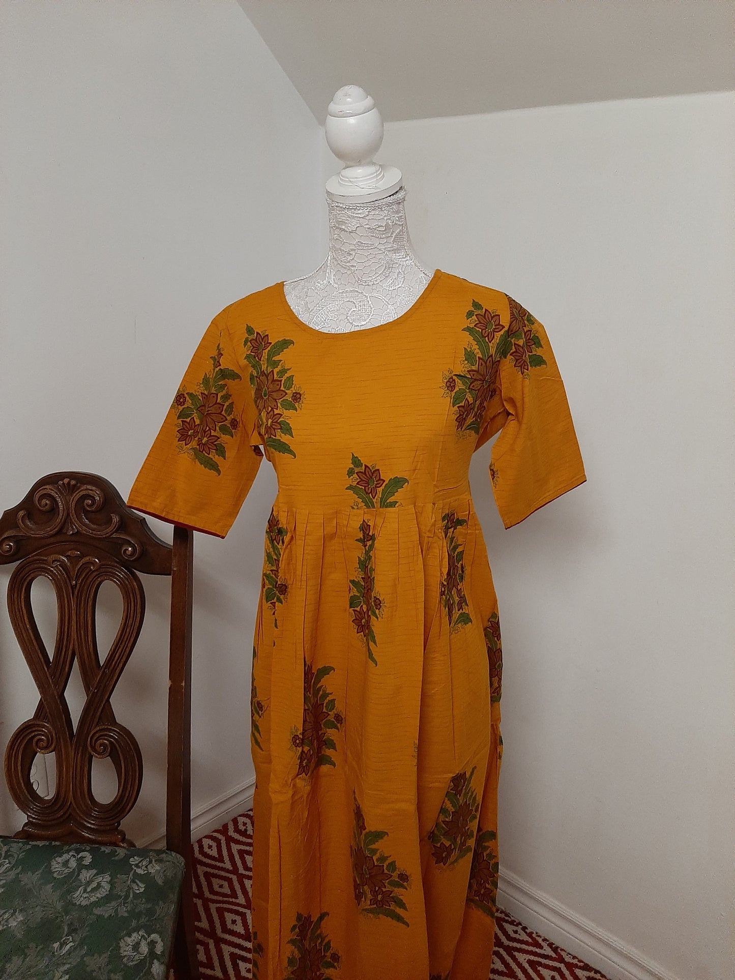 Yellow Mustard Floral Kurti @ DressingStylesCA.com