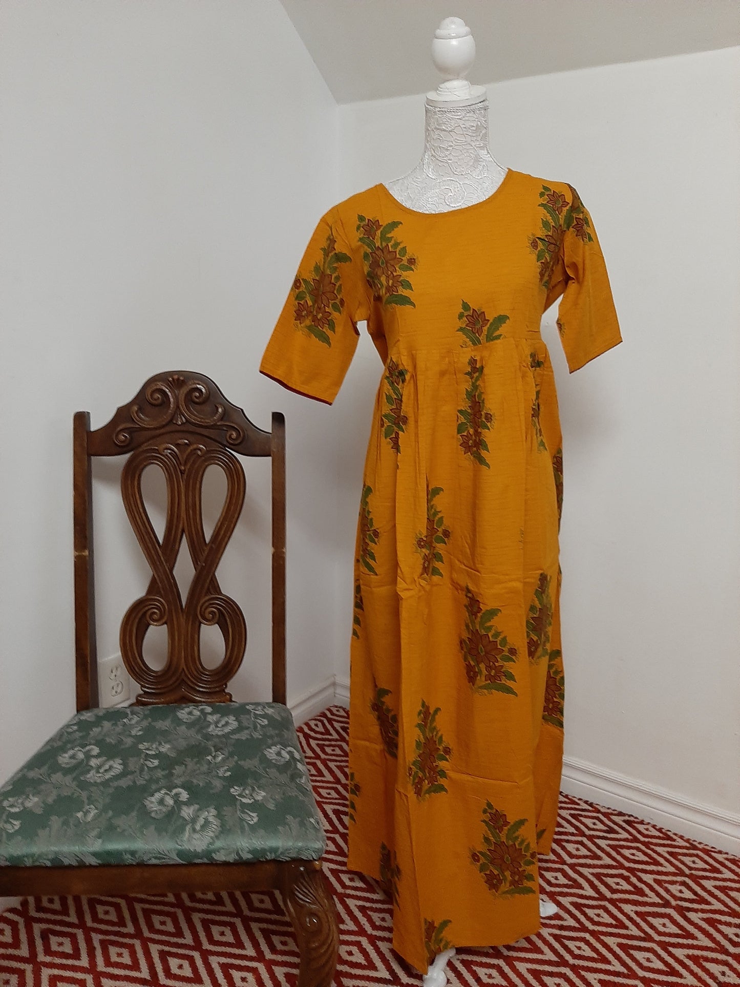 Yellow Mustard Floral Kurti @ DressingStylesCA.com