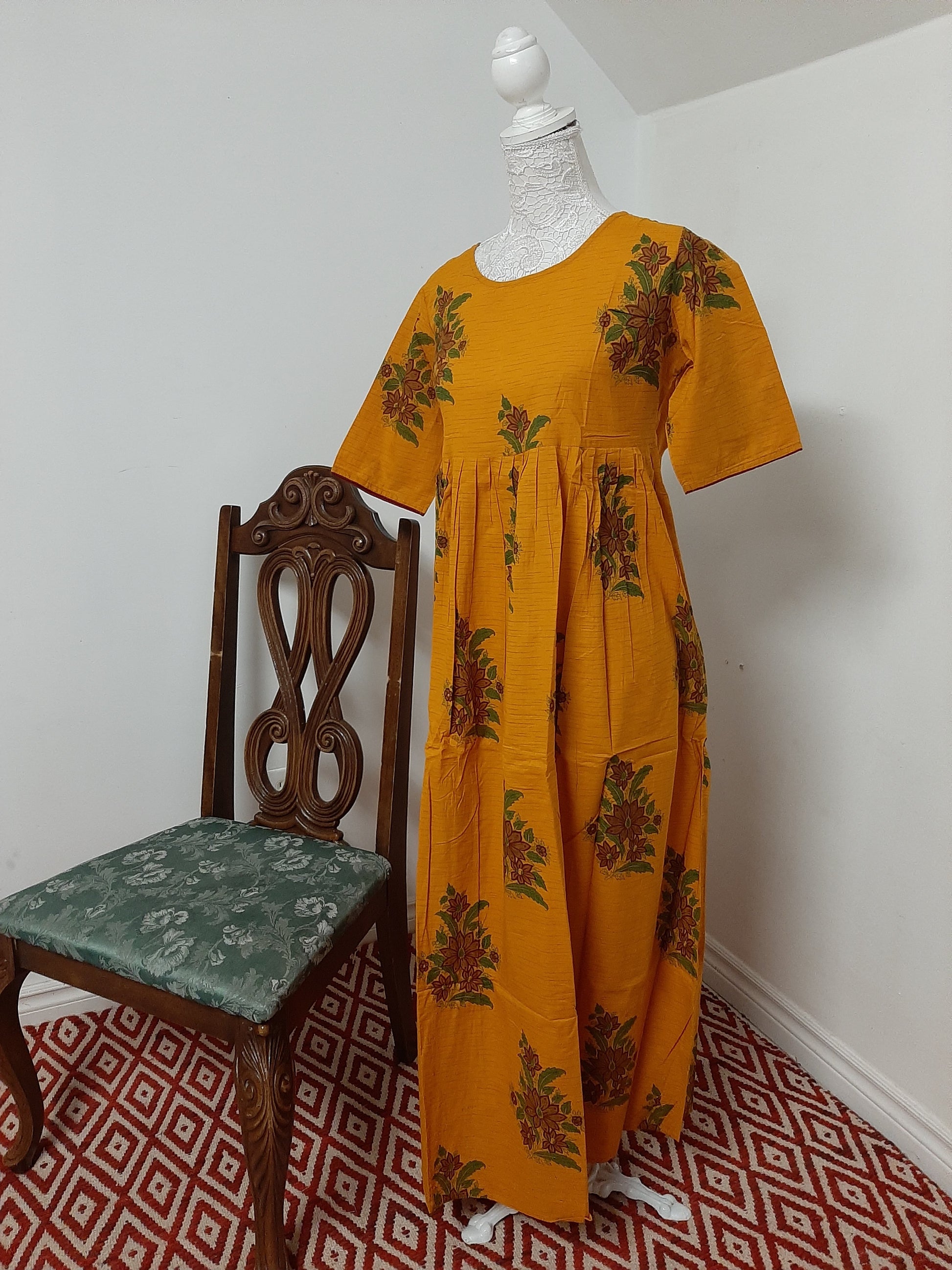 Yellow Mustard Floral Kurti @ DressingStylesCA.com
