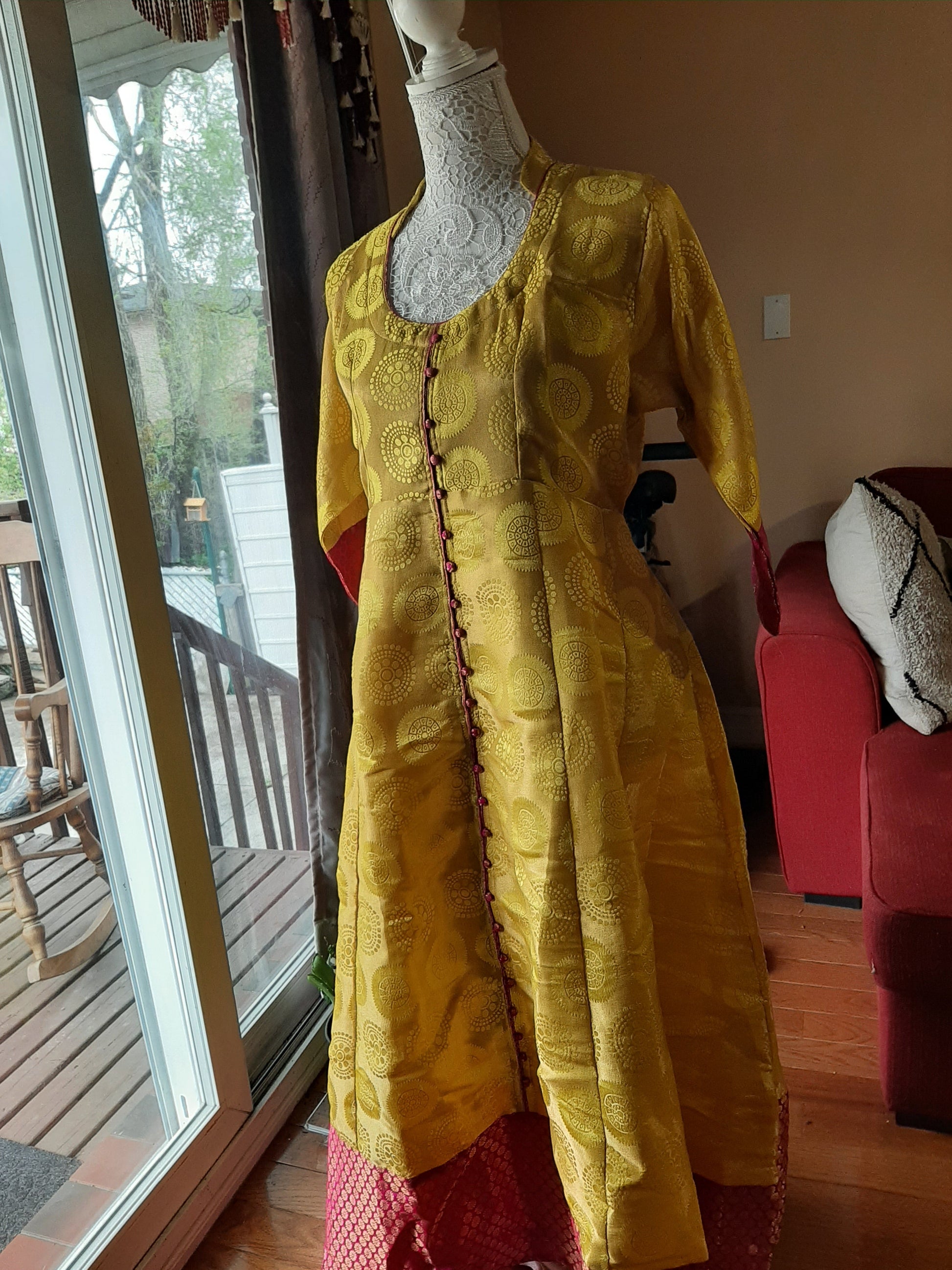 Yellow & Pink Traditional Anarkali @ DressingStylesCA.com