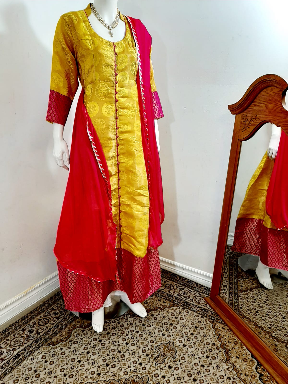 Yellow & Pink Traditional Anarkali @ DressingStylesCA.com