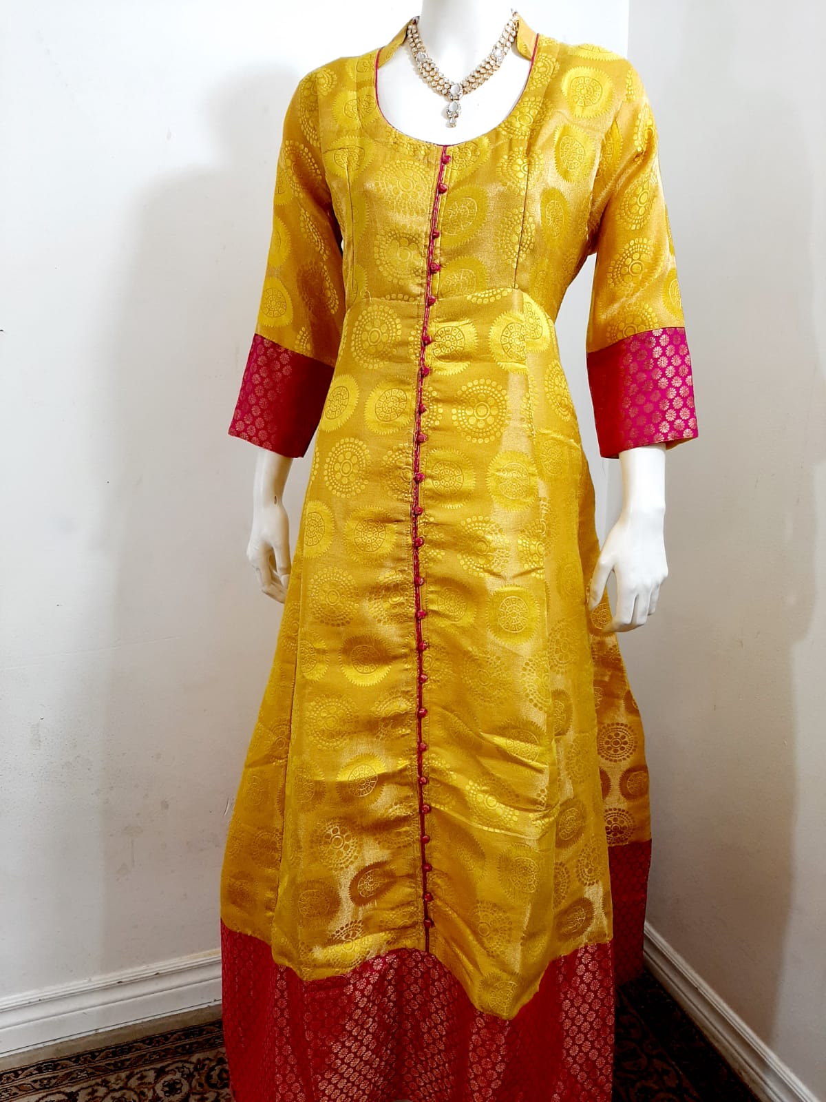Yellow & Pink Traditional Anarkali @ DressingStylesCA.com