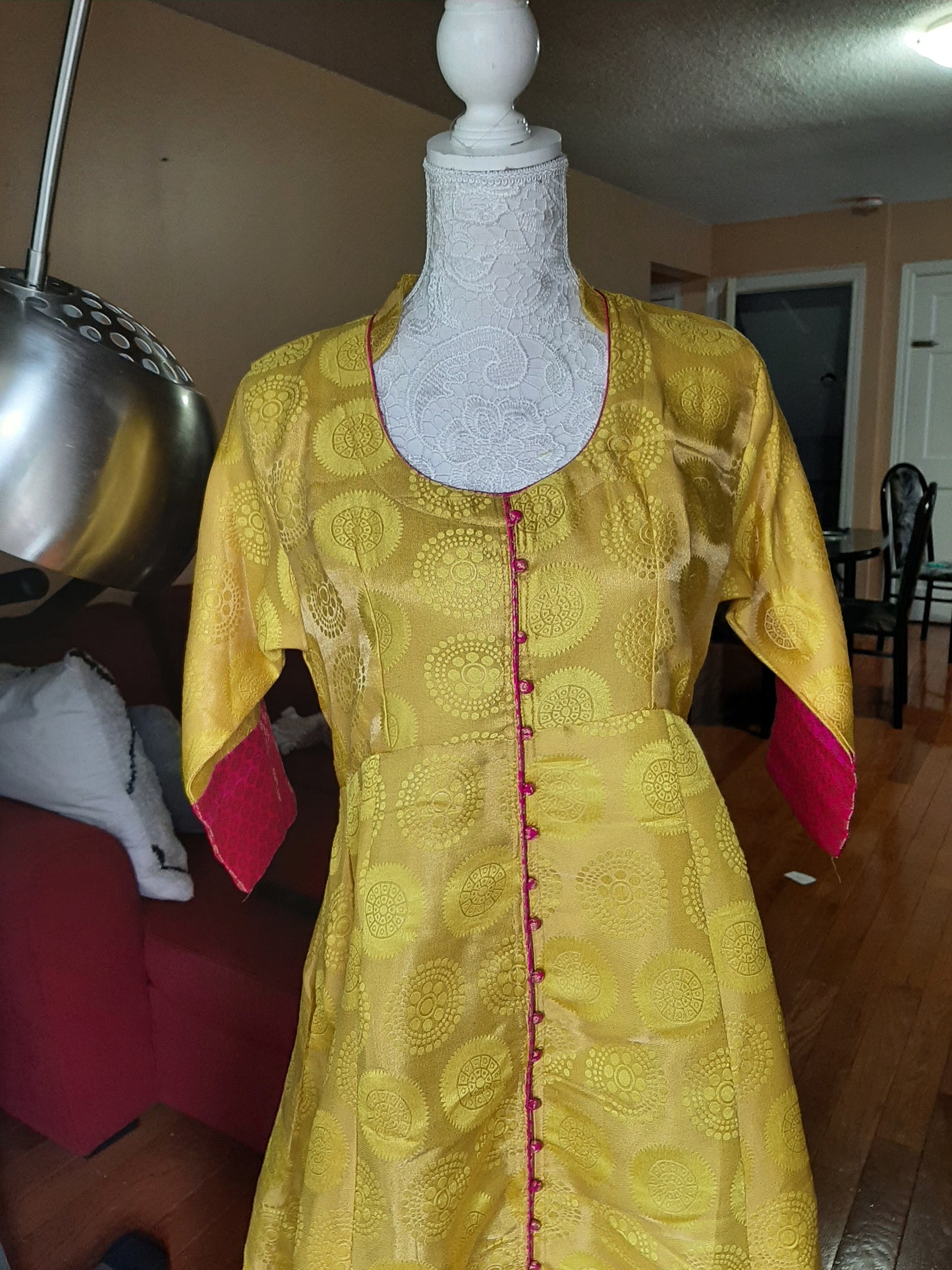 Yellow & Pink Traditional Anarkali @ DressingStylesCA.com