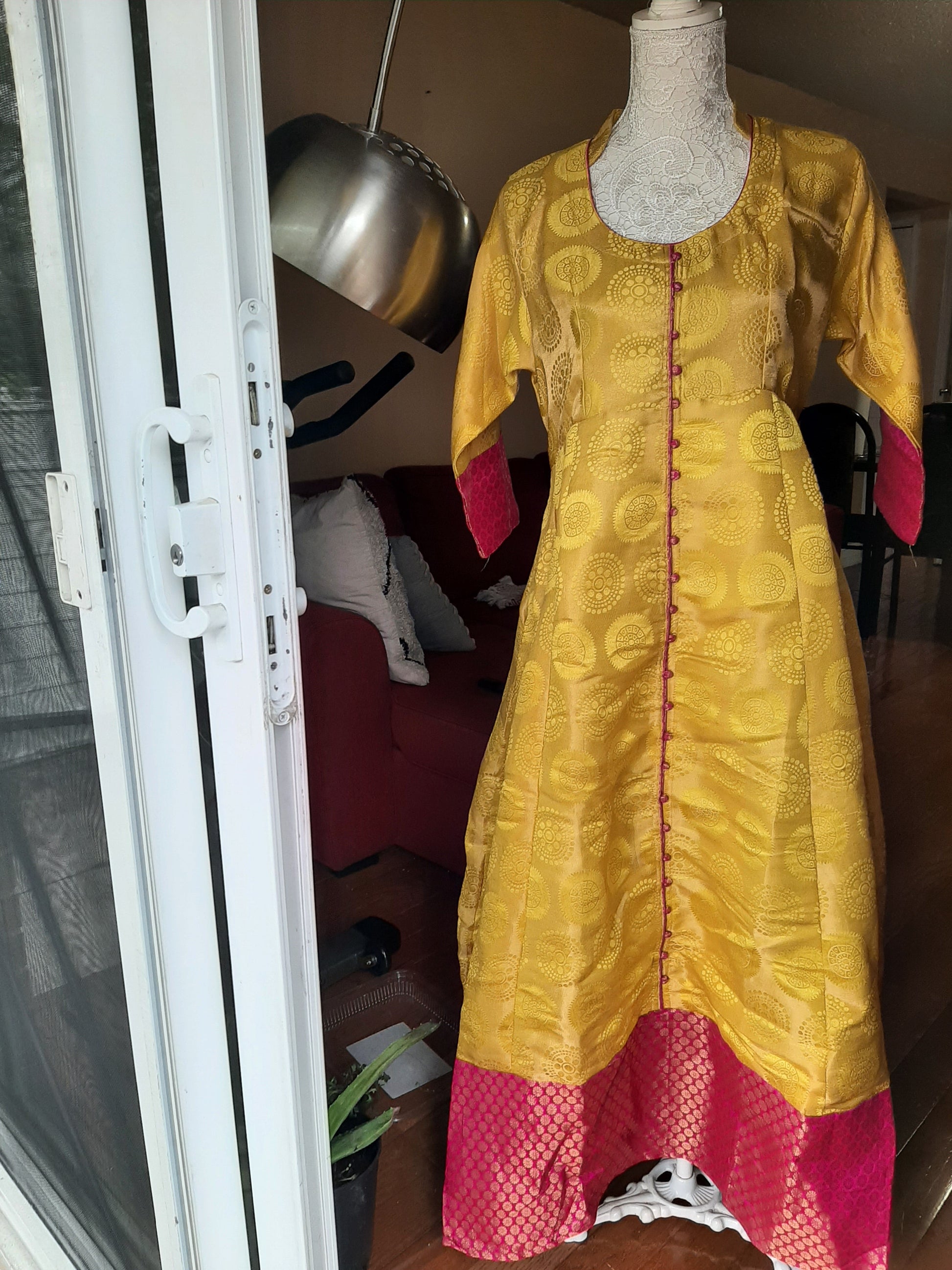 Yellow & Pink Traditional Anarkali @ DressingStylesCA.com