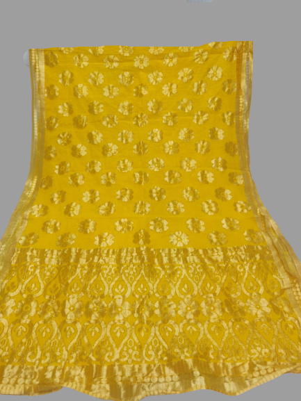 Yellow with Golden Border Dupatta - Fancy material @ DressingStylesCA.com