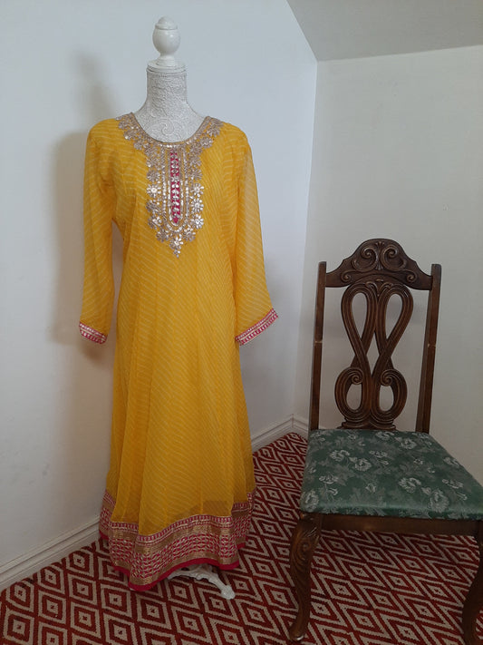 Yellow with Pink Border Kurti @ DressingStylesCA.com