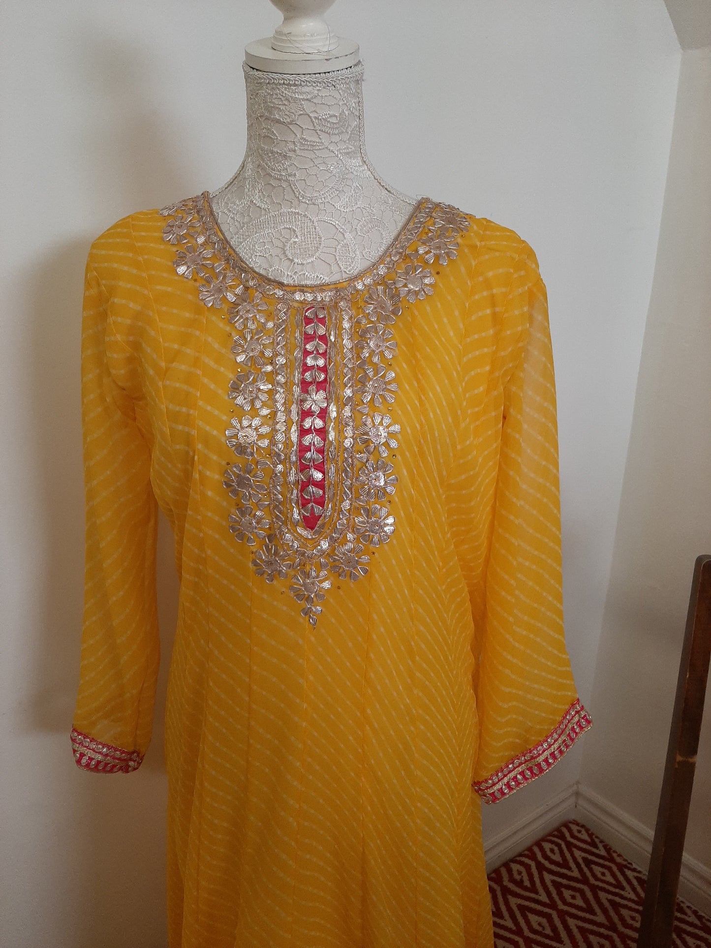 Yellow with Pink Border Kurti @ DressingStylesCA.com