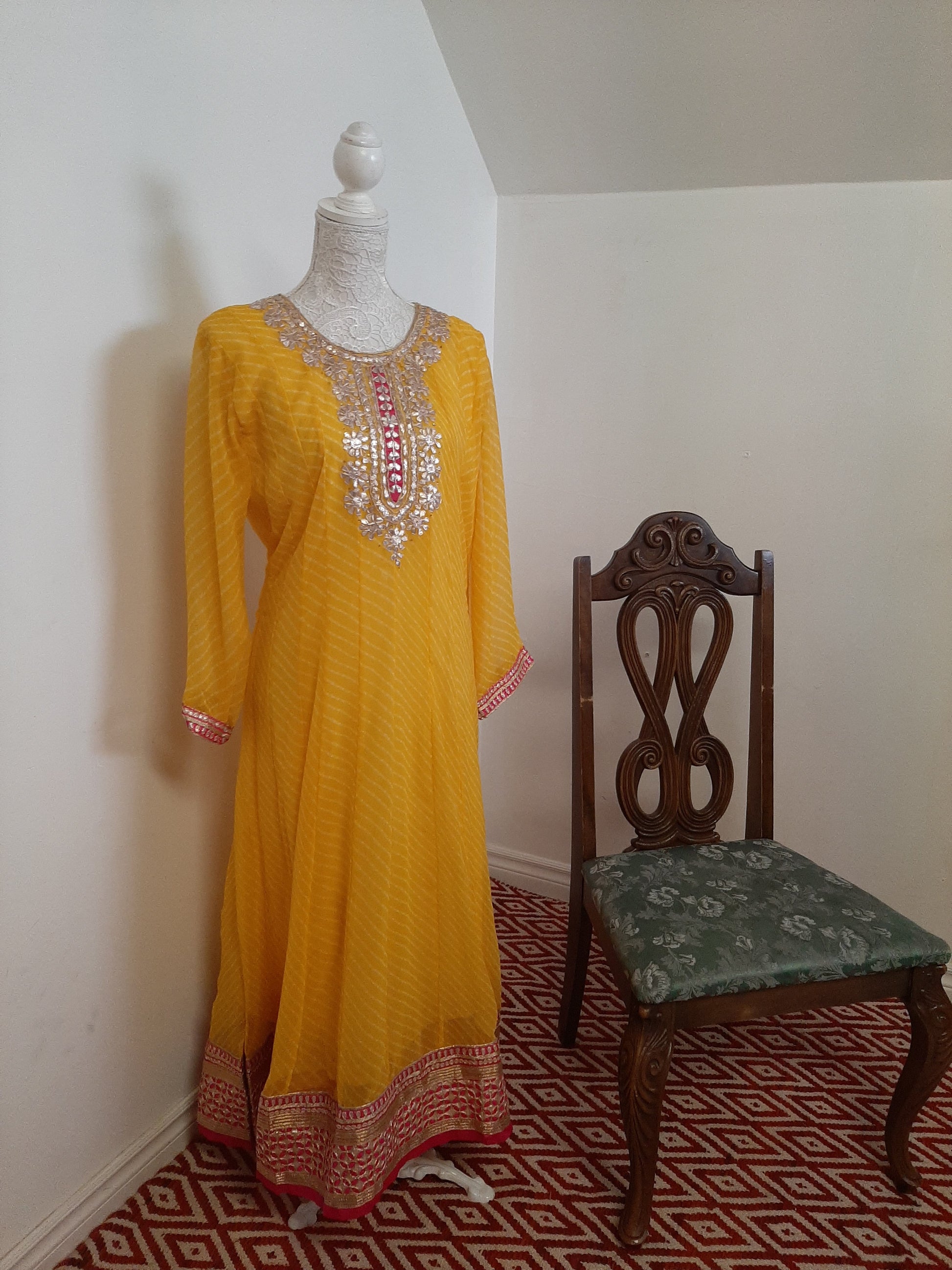 Yellow with Pink Border Kurti @ DressingStylesCA.com