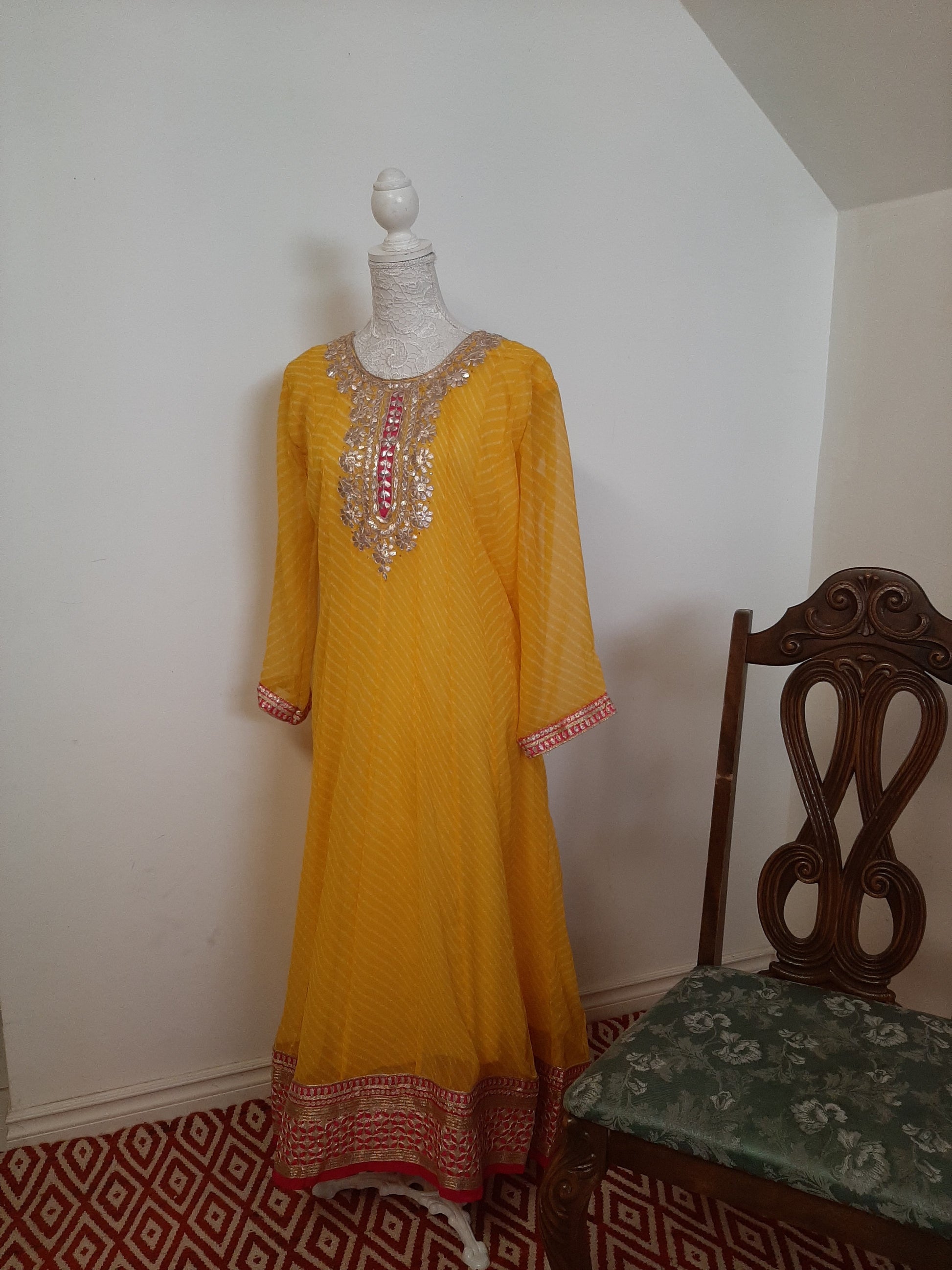 Yellow with Pink Border Kurti @ DressingStylesCA.com