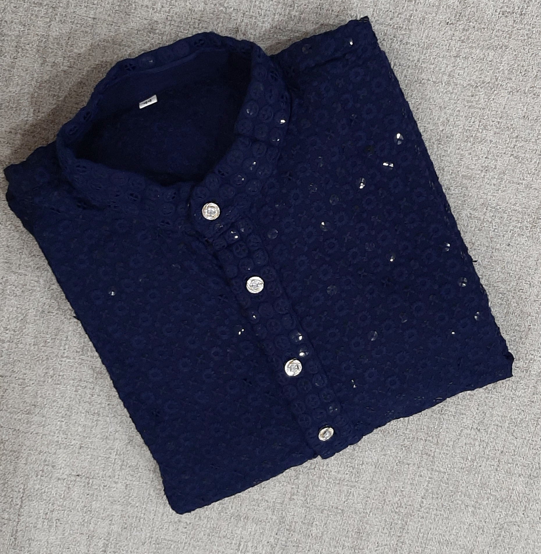 Dark Blue Rayon Chikan kurta set @ DressingStylesCA.com