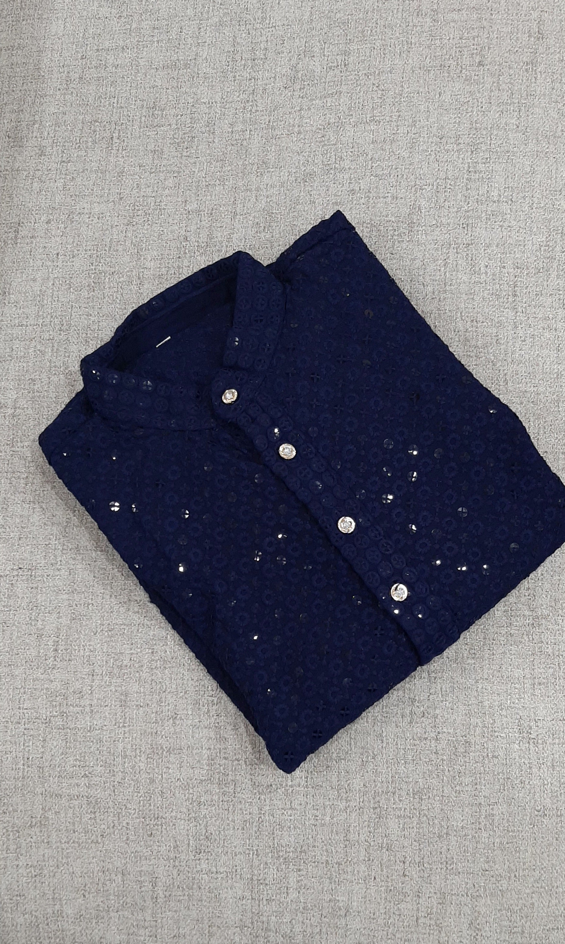 Dark Blue Rayon Chikan kurta set @ DressingStylesCA.com