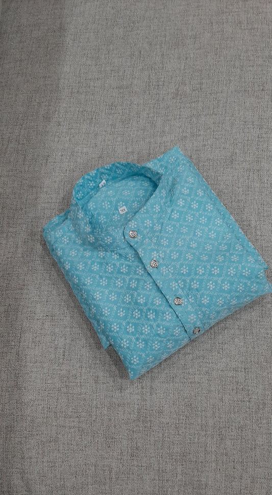 Light blue cotton chikan kurti @ DressingStylesCA.com