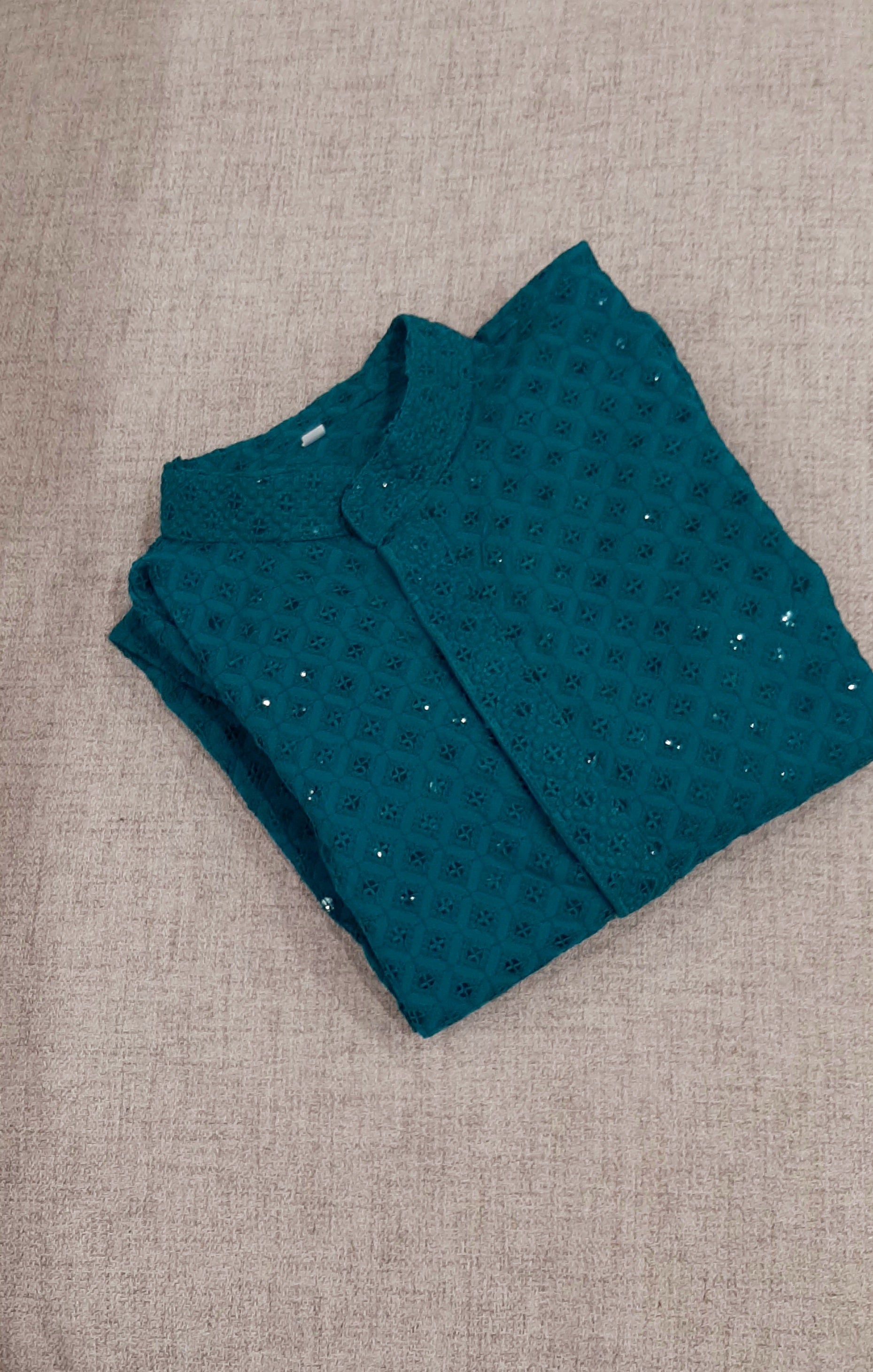 Turquoise Blue Rayon Chikan kurta set @ DressingStylesCA.com