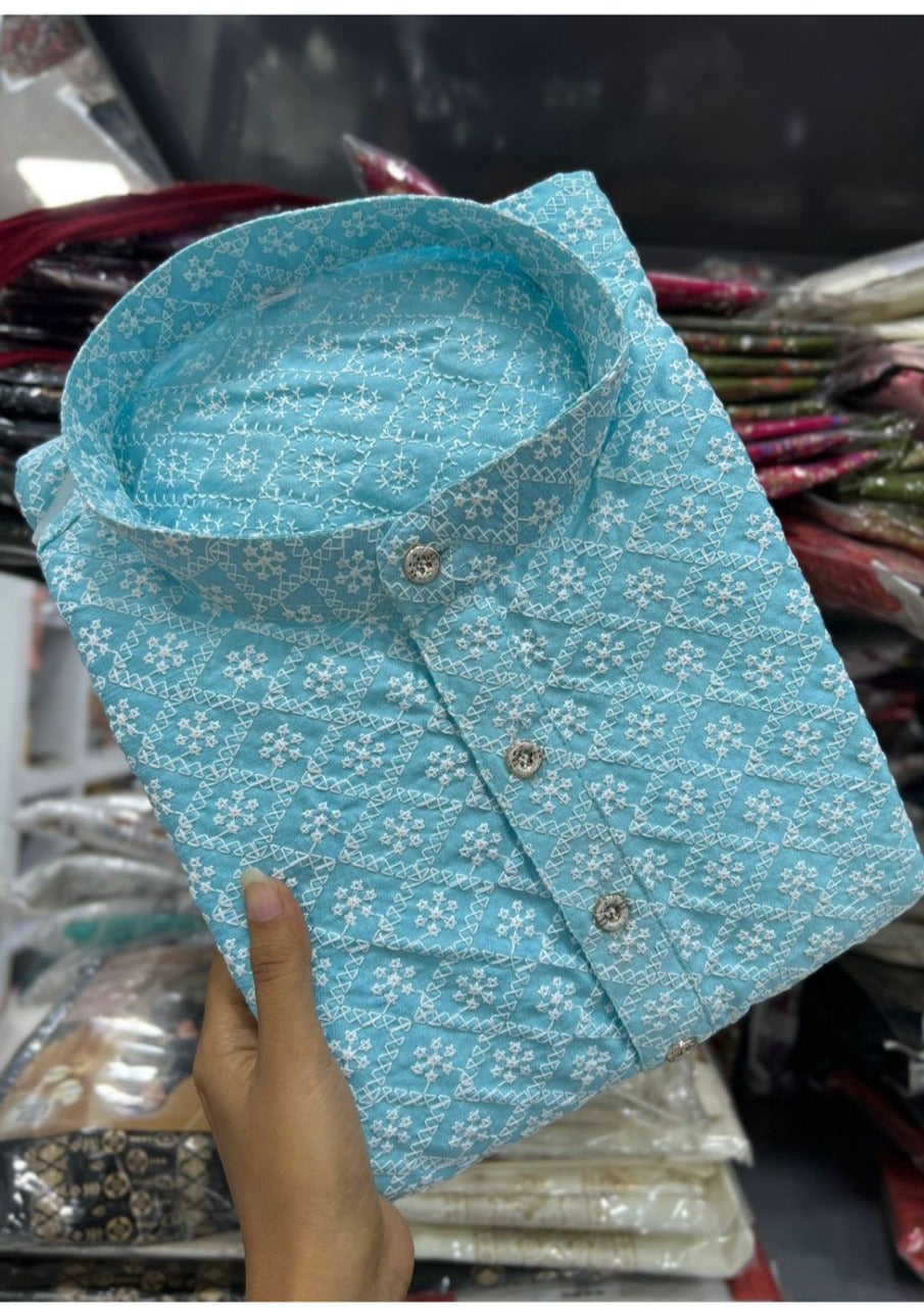 Light blue cotton chikan kurti @ DressingStylesCA.com