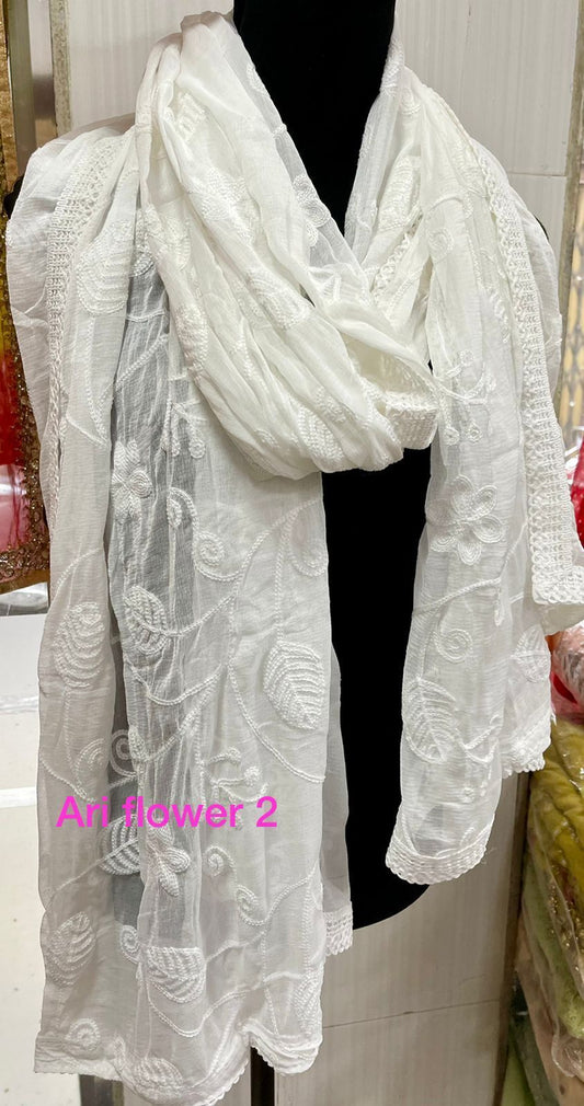 White Chiffon Duppatta floral pattern @ DressingStylesCA.com