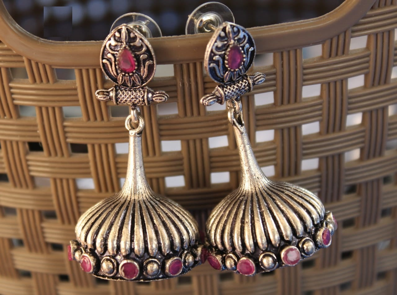 Artistic Collections-Red Stone Umbrella Shaped Earring @ DressingStylesCA.com