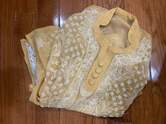 Beige Chikankari Kurta (Handwork) @ DressingStylesCA.com