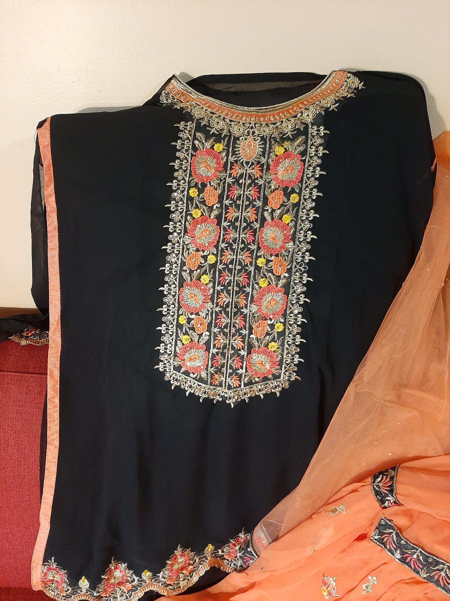 Black Kurti and Orange Stitched Sharara @ DressingStylesCA.com