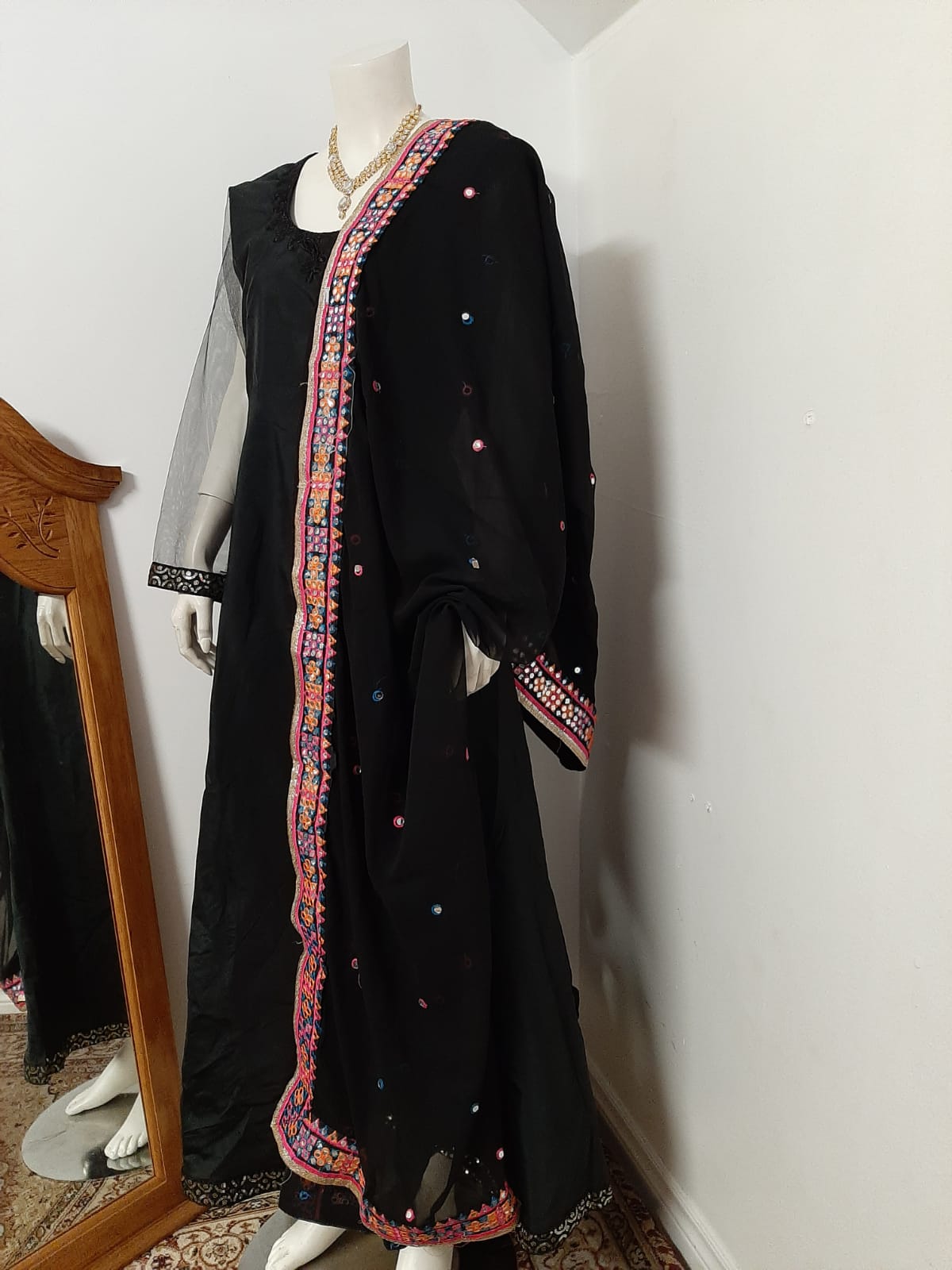Black Long Gown- Embroidered Dupatta @ DressingStylesCA.com