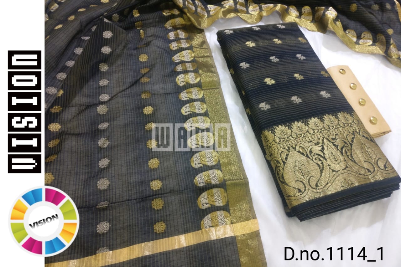 Black striped Banarsi Dress Material @ DressingStylesCA.com