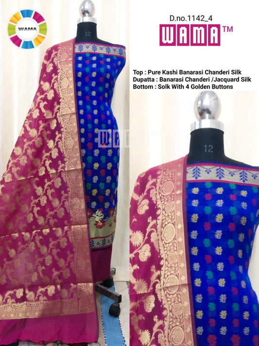 Blue Banarsi Dress Material with Multiple threadwork @ DressingStylesCA.com